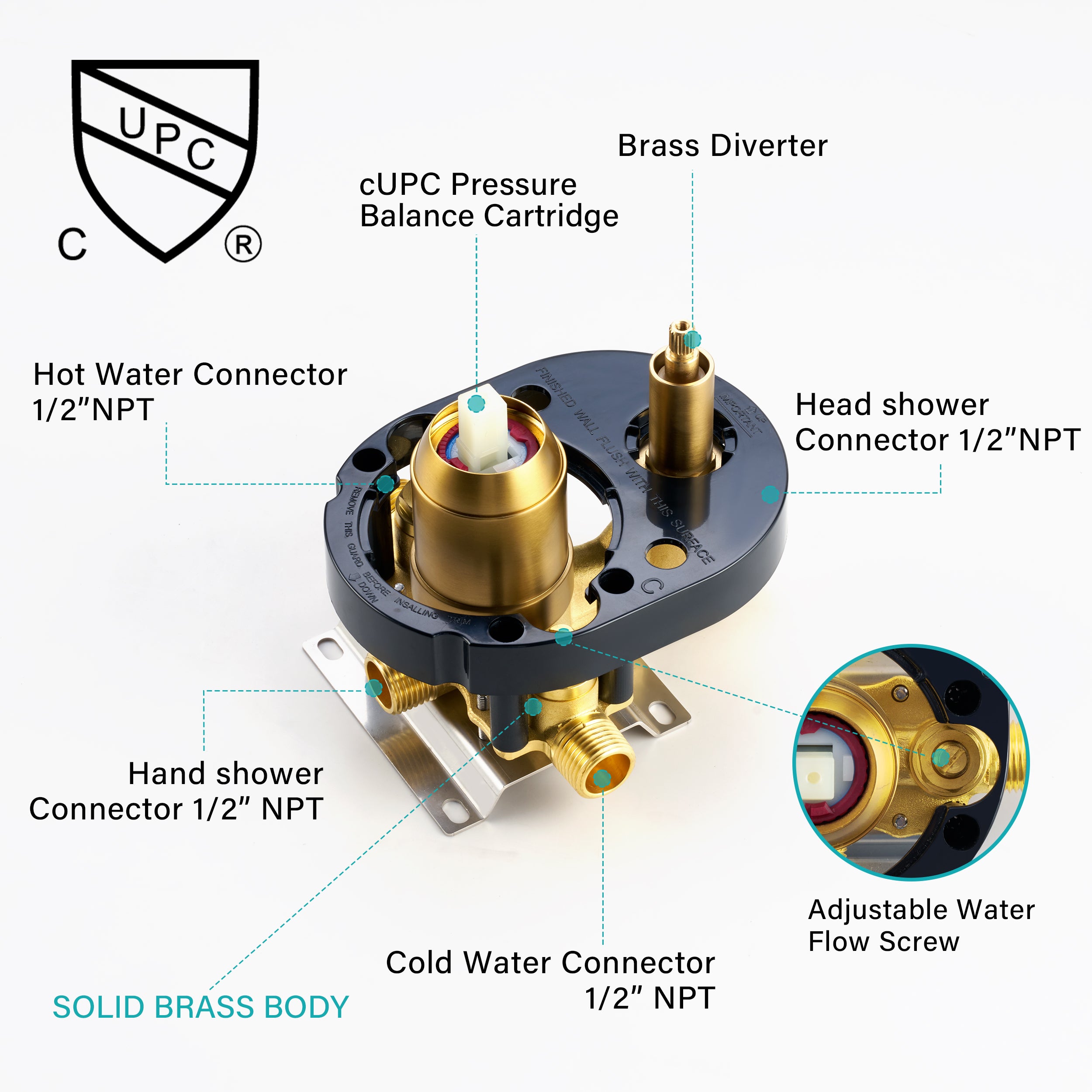12-in Rain Shower Head Wall Mount Dual Head Built-In DT Shower System with 2-way Diverter Valve Included