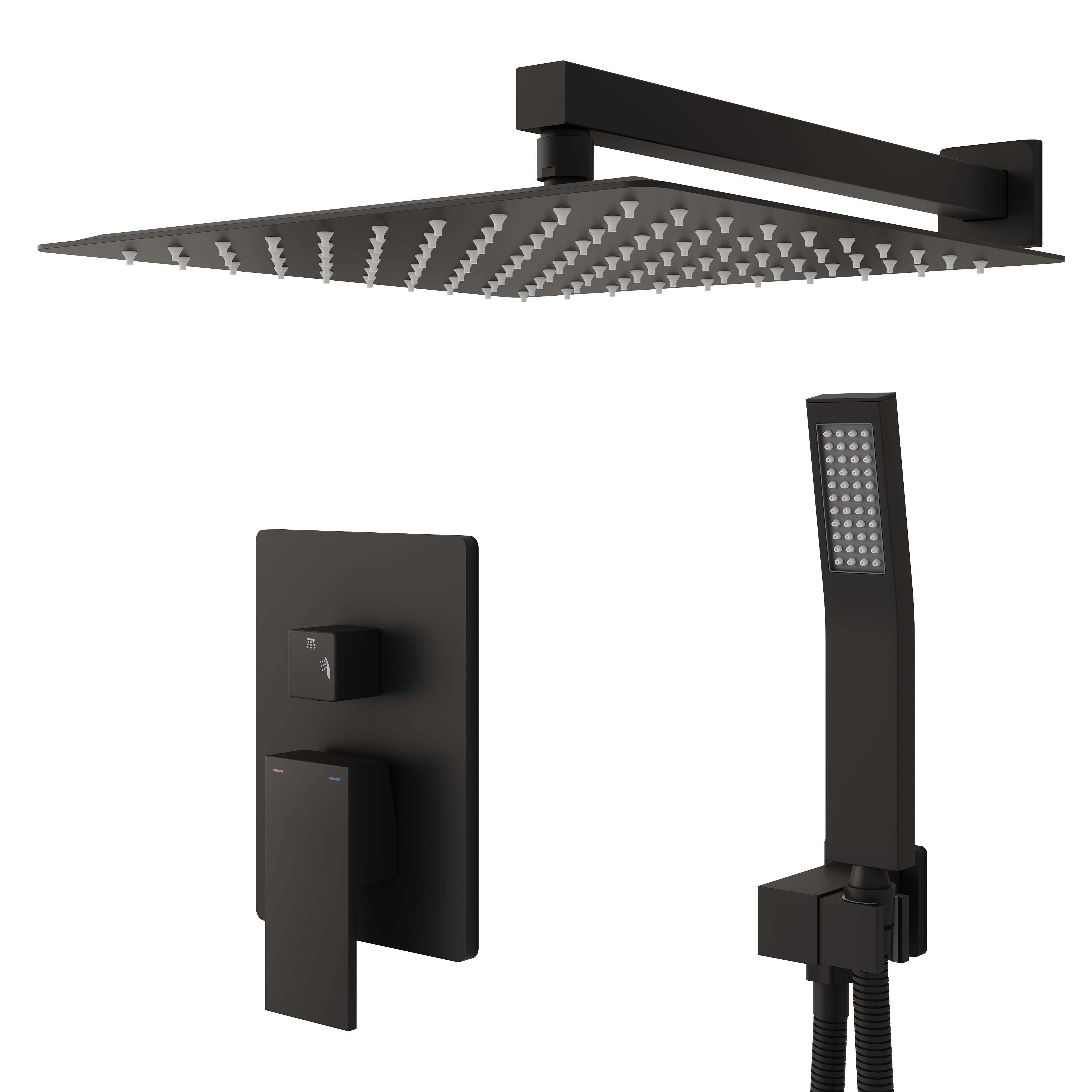 12-in Rain Shower Head Wall Mount Dual Head Built-In DT Shower System with 2-way Diverter Valve Included