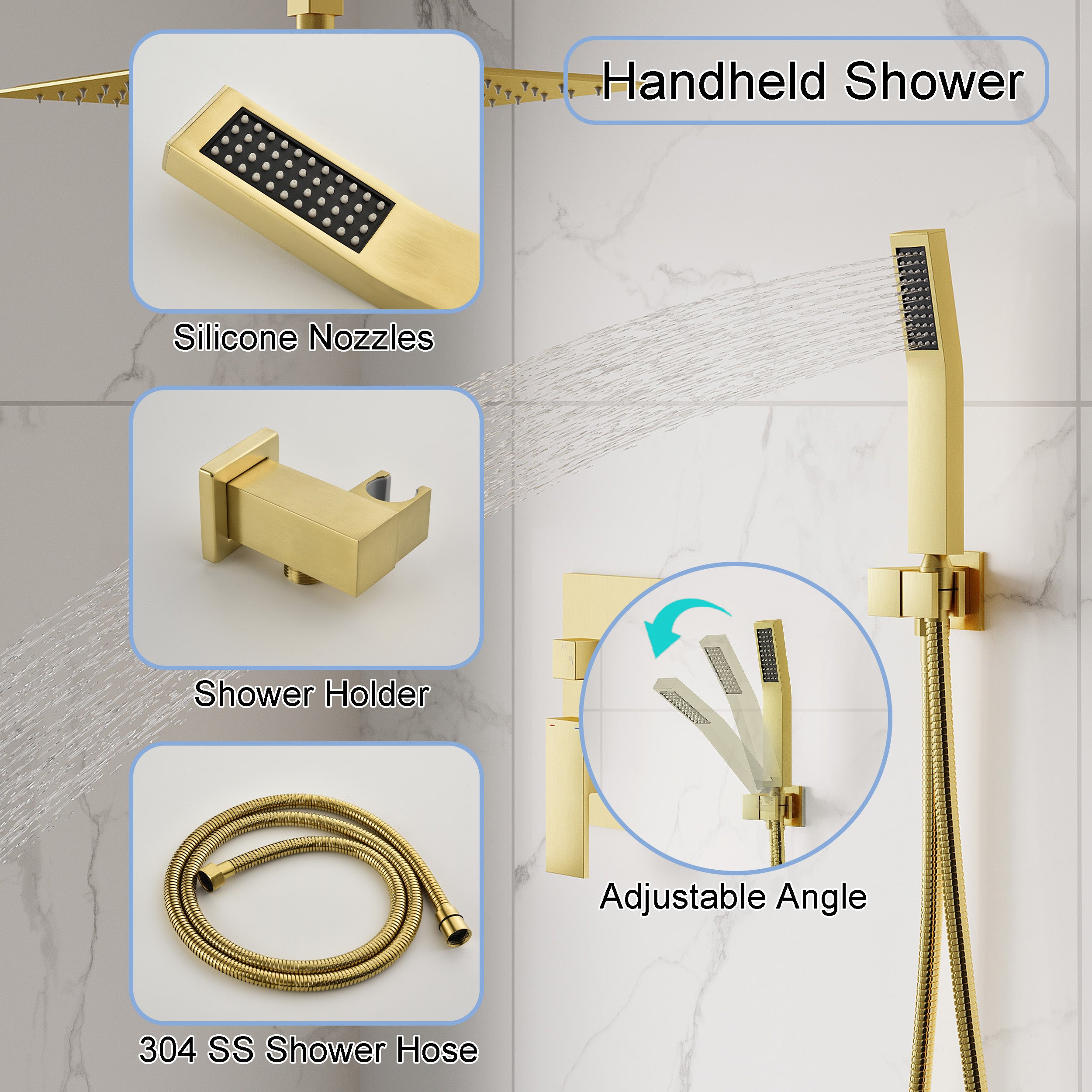 12-Inch Rain Shower System with Dual Heads, Waterfall & 2-Way Diverter, Ceiling Mount