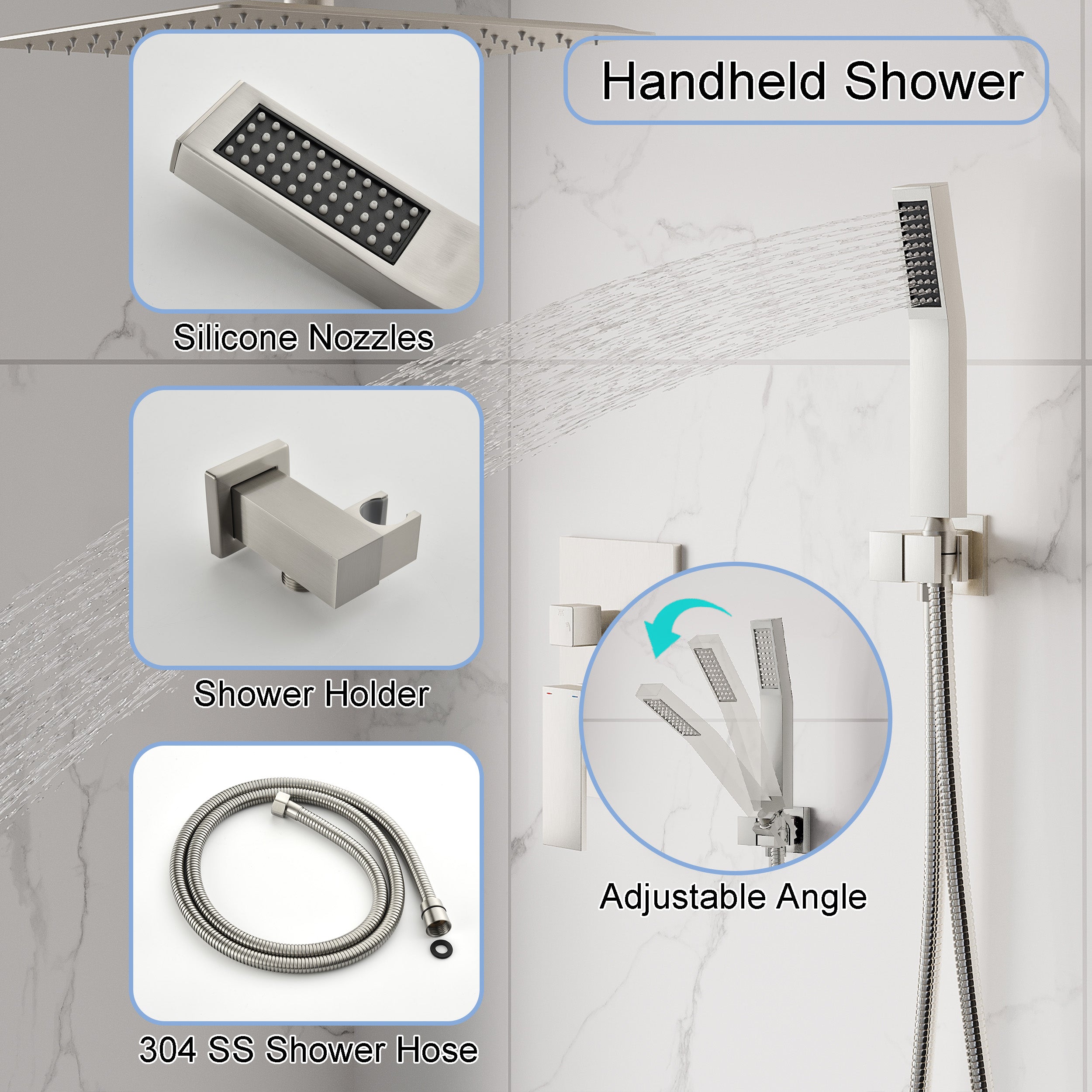 12-Inch Rain Shower System with Dual Heads, Waterfall & 2-Way Diverter, Ceiling Mount