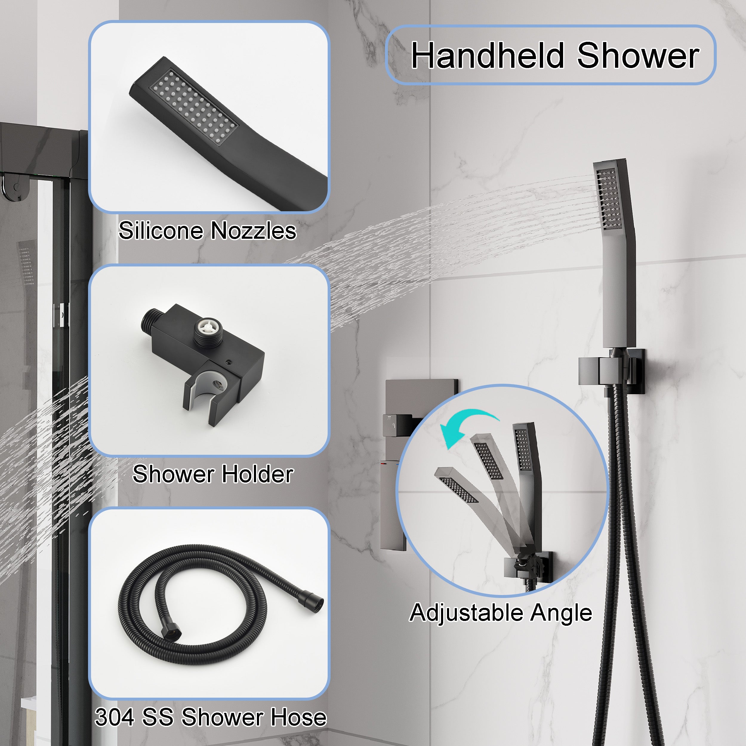 12-Inch Rain Shower System with Dual Heads, Waterfall & 2-Way Diverter, Ceiling Mount