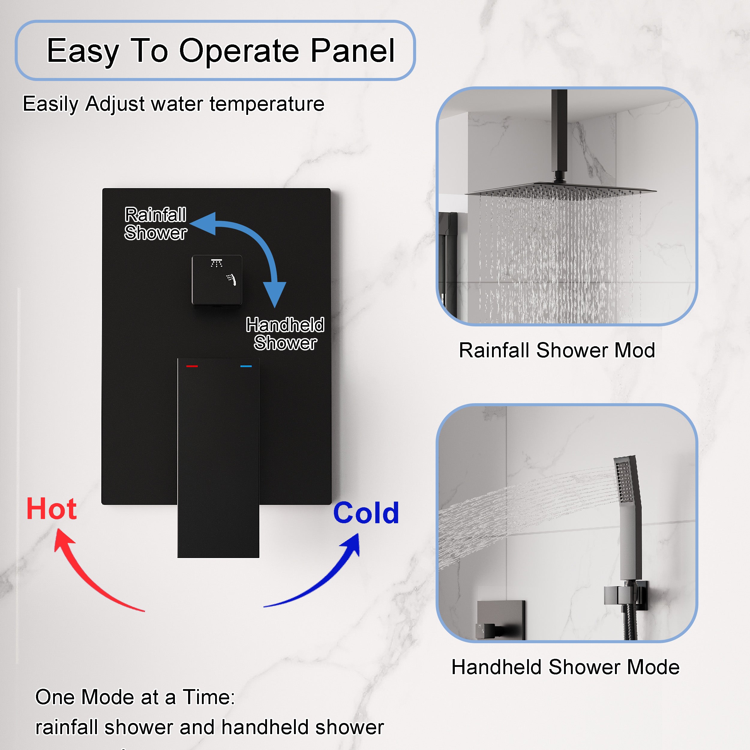12-Inch Rain Shower System with Dual Heads, Waterfall & 2-Way Diverter, Ceiling Mount