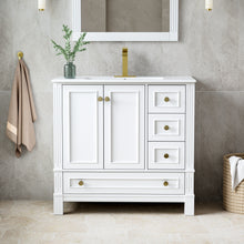 36 Inch Solid Wood Bathroom Vanity with cUPC Ceramic Basin, Soft-Close Doors and Brushed Gold Alloy Knobs