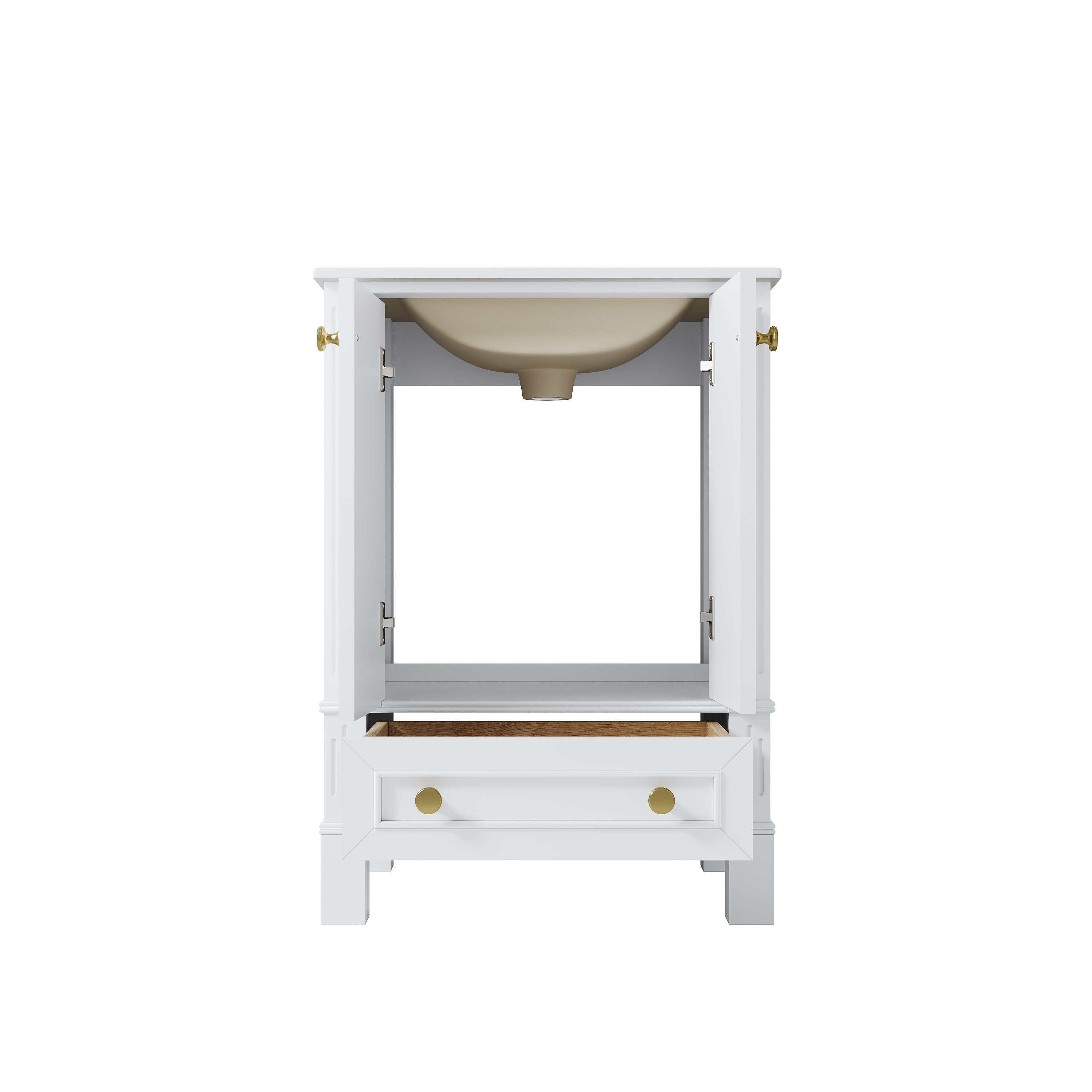 24 Inch Solid Wood Bathroom Vanity with cUPC Ceramic Basin, Soft-Close Doors and Brushed Gold Alloy Knobs
