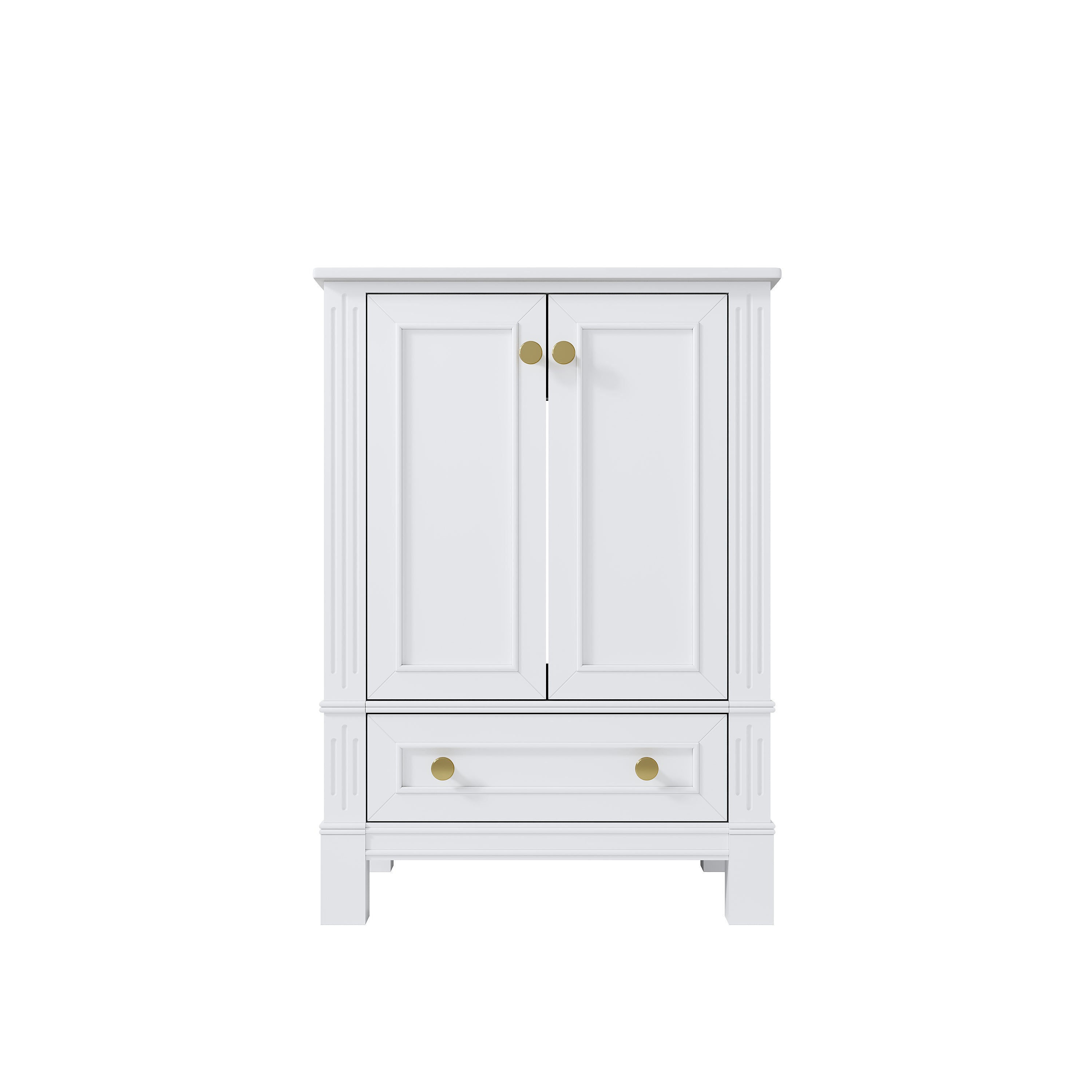 24 Inch Solid Wood Bathroom Vanity with cUPC Ceramic Basin, Soft-Close Doors and Brushed Gold Alloy Knobs