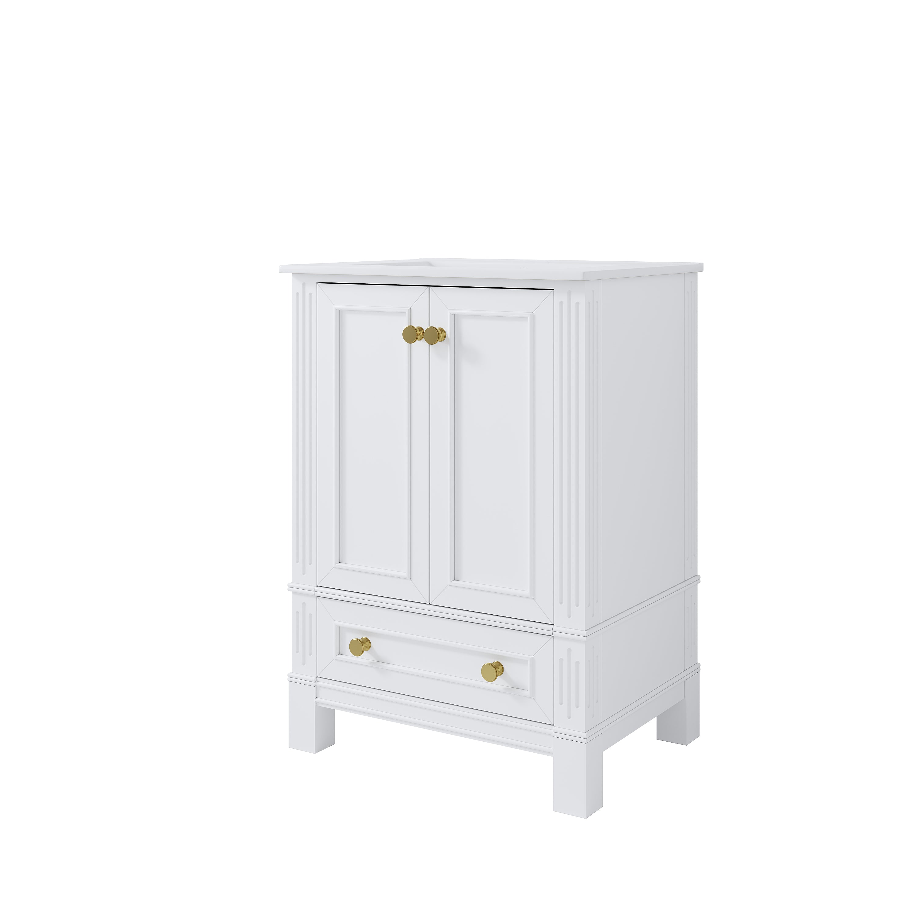 24 Inch Solid Wood Bathroom Vanity with cUPC Ceramic Basin, Soft-Close Doors and Brushed Gold Alloy Knobs