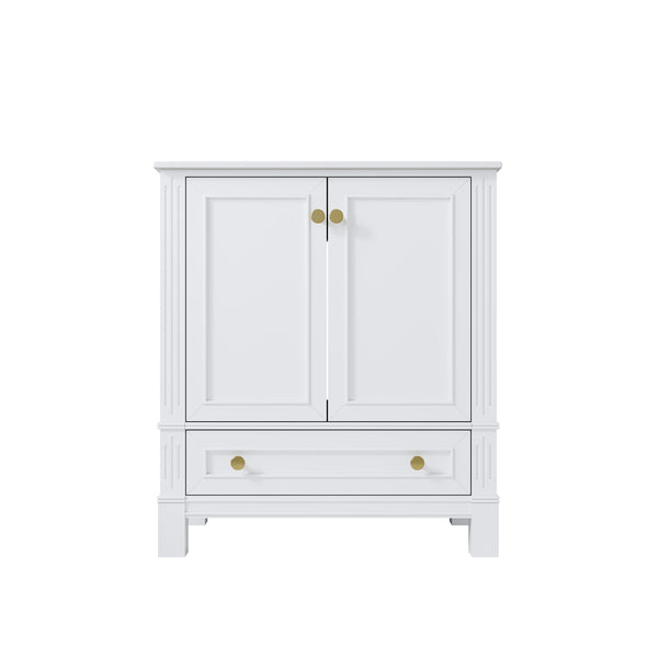 30 Inch Solid Wood Bathroom Vanity with cUPC Ceramic Basin, Soft-Close Doors and Brushed Gold Alloy Knobs