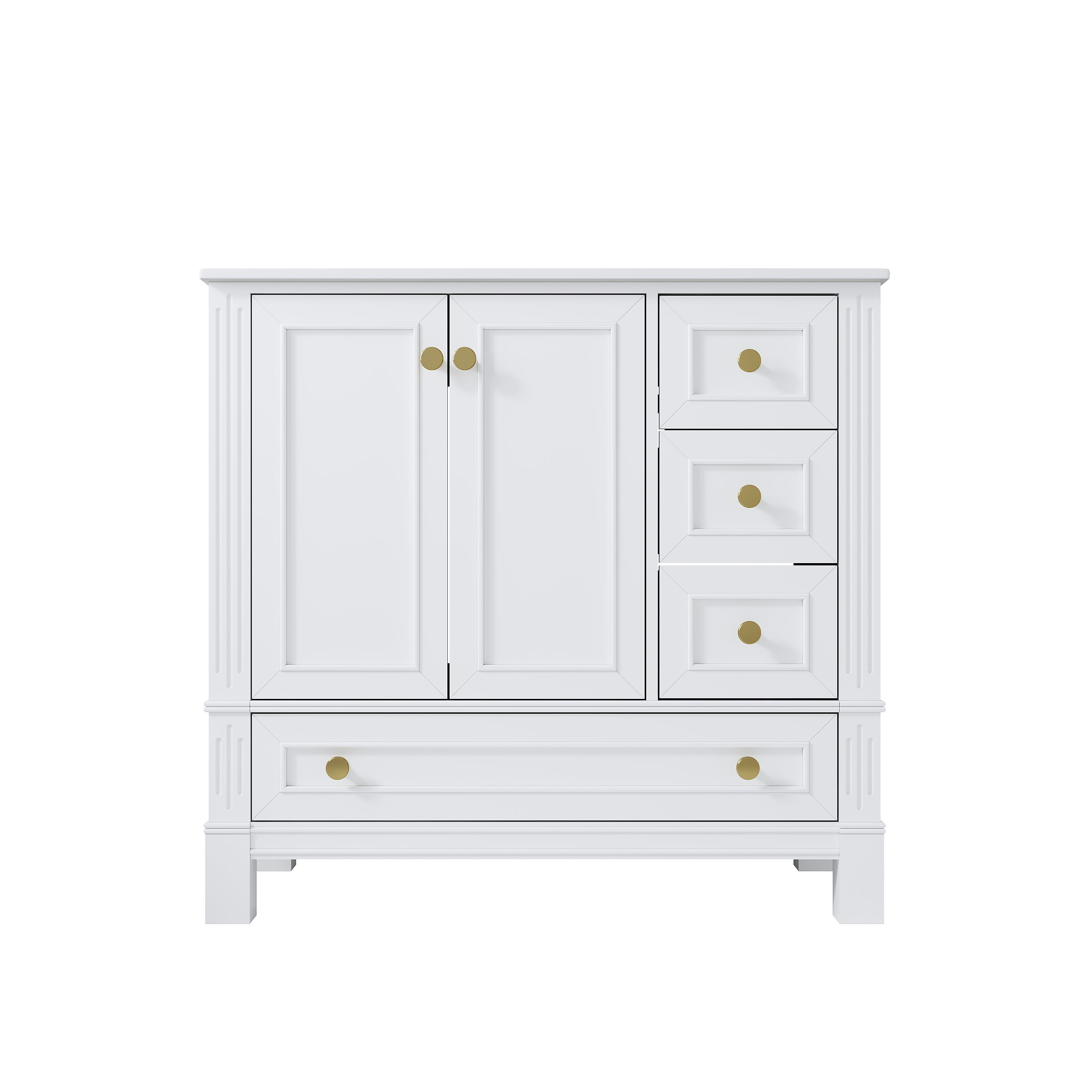 36 Inch Solid Wood Bathroom Vanity with cUPC Ceramic Basin, Soft-Close Doors and Brushed Gold Alloy Knobs