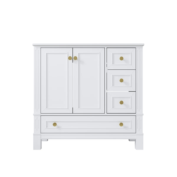 36 Inch Solid Wood Bathroom Vanity with cUPC Ceramic Basin, Soft-Close Doors and Brushed Gold Alloy Knobs