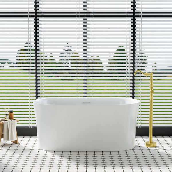59" Acrylic Freestanding Soaking Bathtub in White with Overflow and Drain