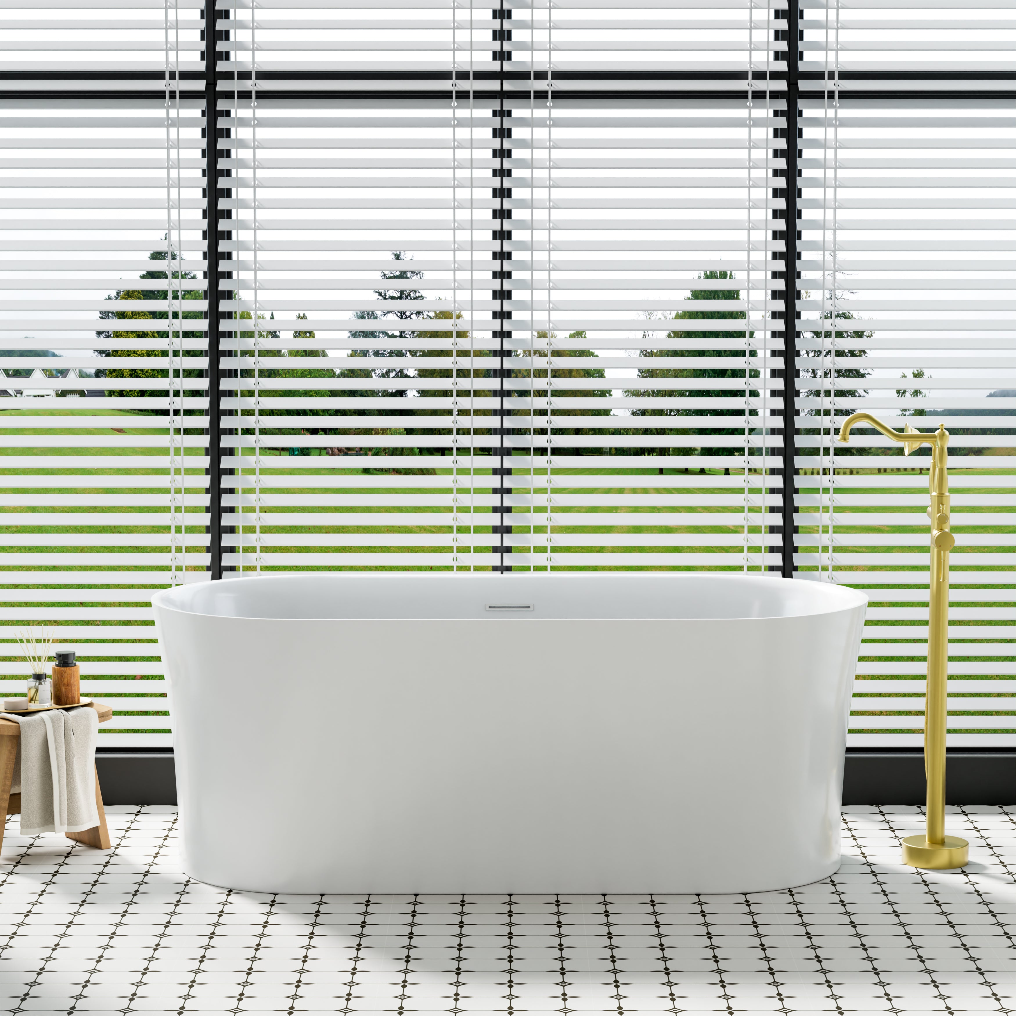 67" Acrylic Freestanding Soaking Bathtub in White with Overflow and Drain