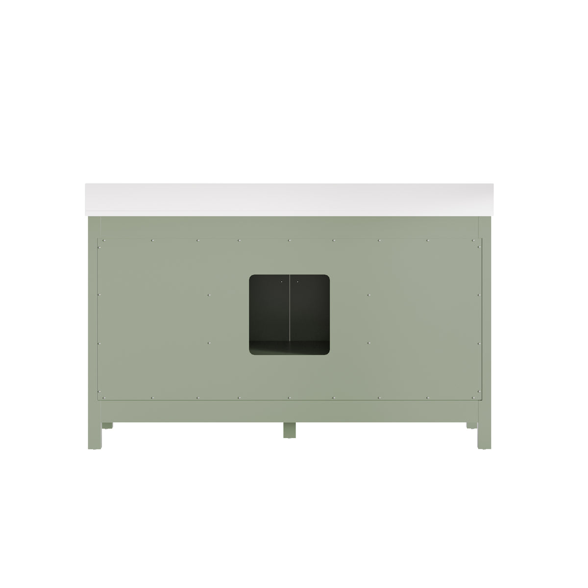 60 Inch Freestanding Solid Wood Bathroom Vanity with Pure White Quartz Countertop, 2 Soft-Close Doors & 7 Dovetail Drawers, SAGE GREEN