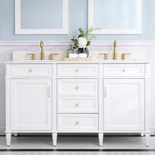 60 in. White Bathroom Vanity with Carrara white Quartz Top and Double Basins