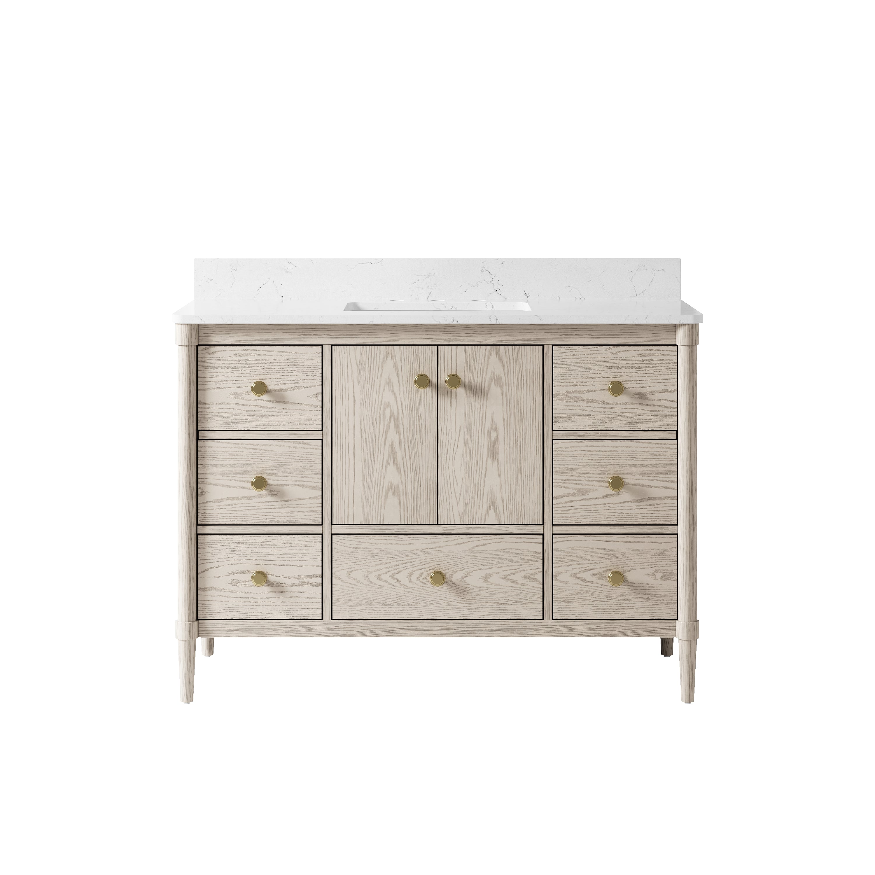 48-Inch Freestanding Oak Bathroom Vanity with Single Carrara White Quartz Top Sink