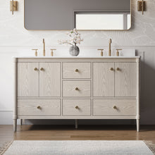 60-Inch Freestanding Oak Bathroom Vanity with Carrara White Quartz Top Double Sinks