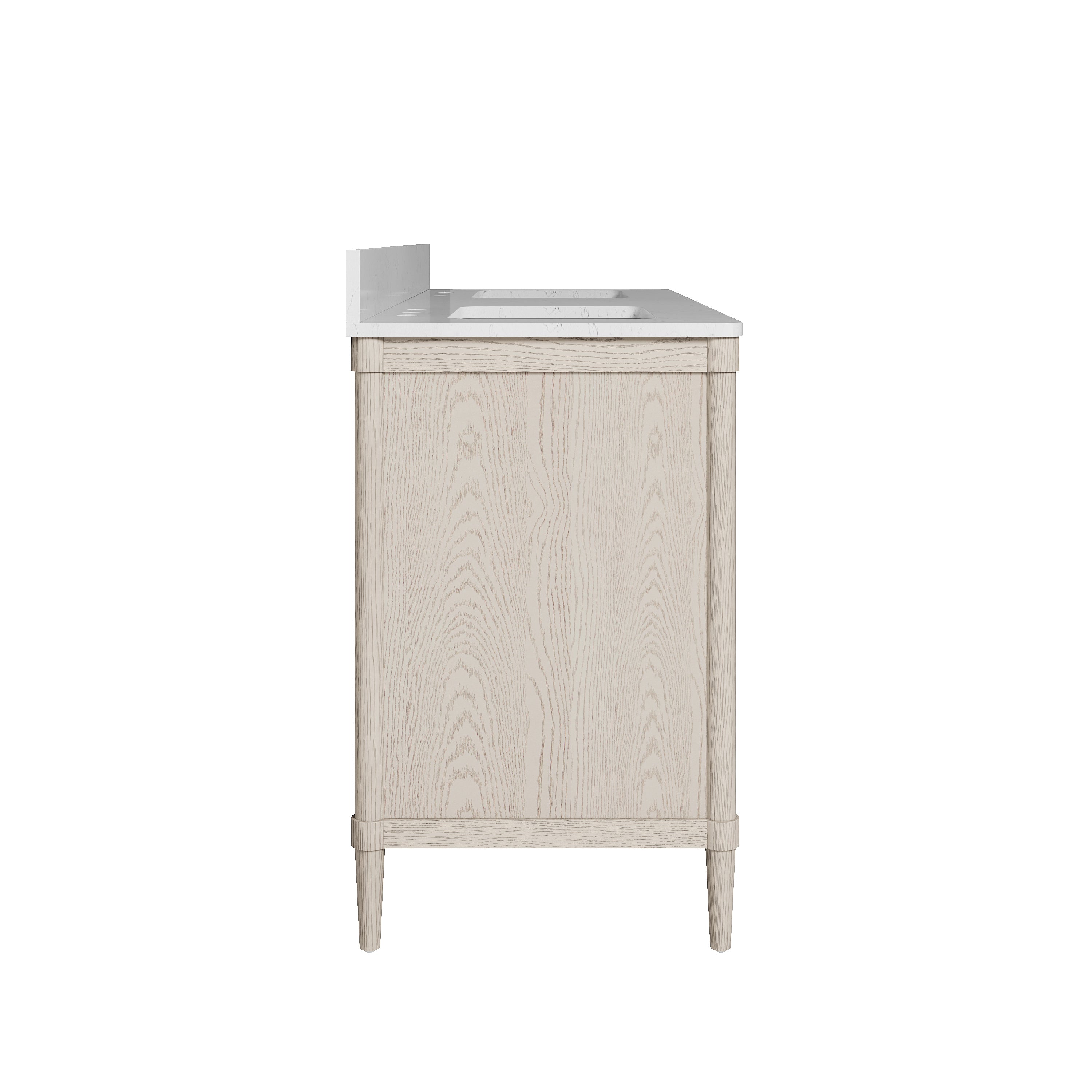 60-Inch Freestanding Oak Bathroom Vanity with Carrara White Quartz Top Double Sinks