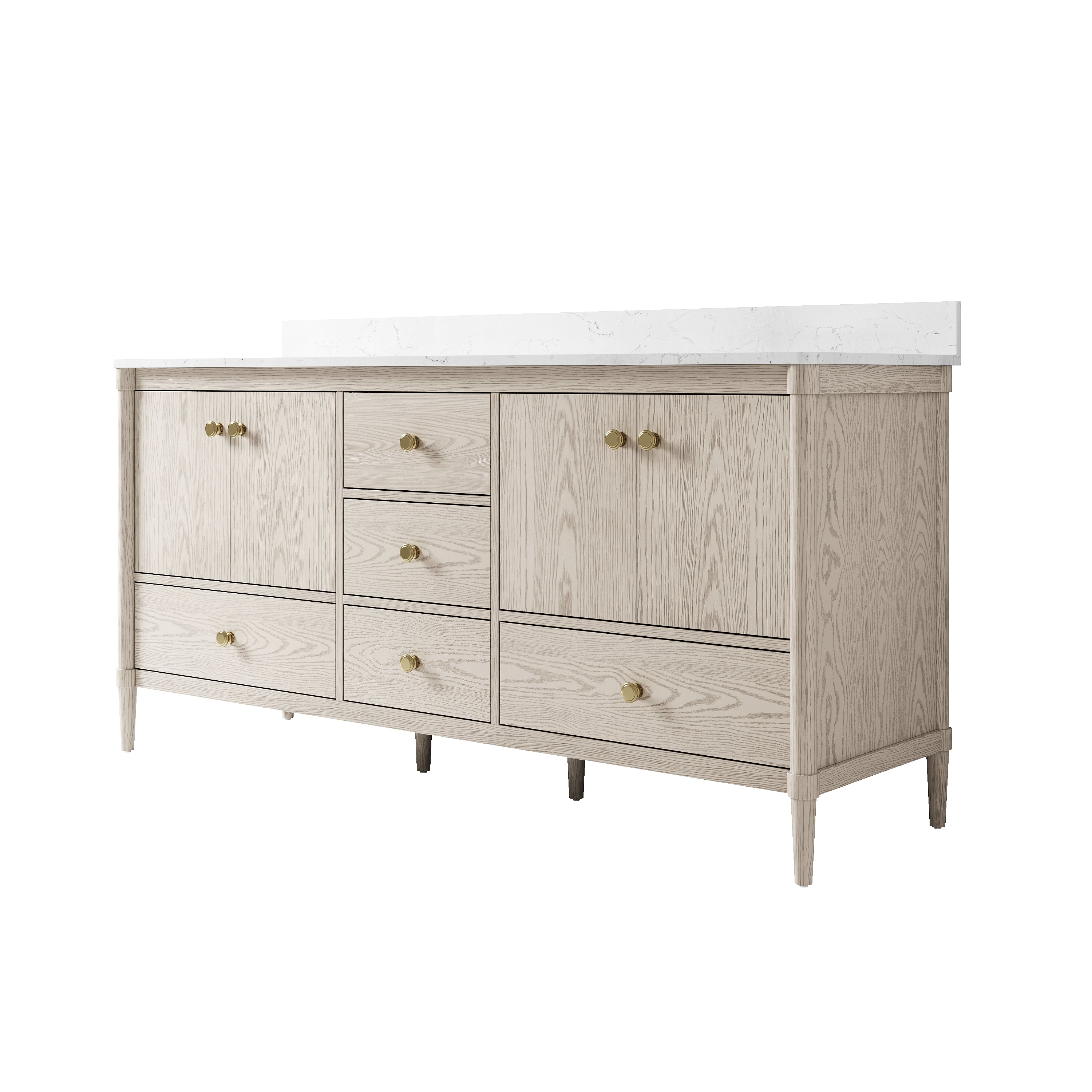 72 Inch Solid Wood Bathroom Vanity with Carrara Quartz Top, 4 Soft-Close Doors & 5 Drawers