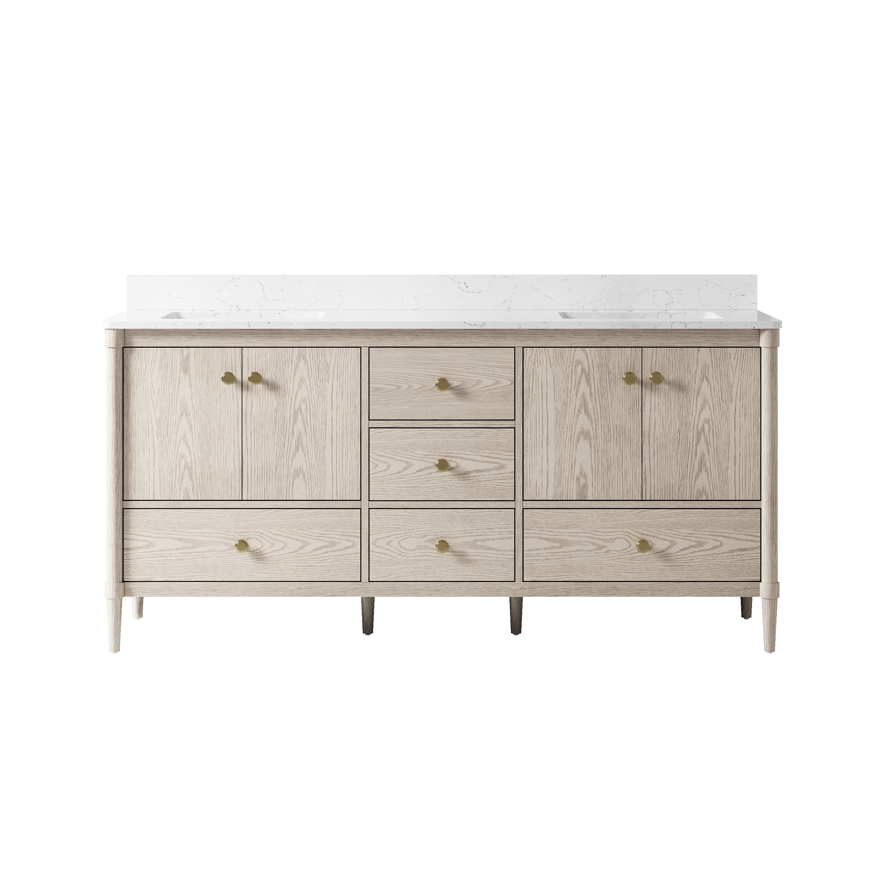 72 Inch Solid Wood Bathroom Vanity with Carrara Quartz Top, 4 Soft-Close Doors & 5 Drawers