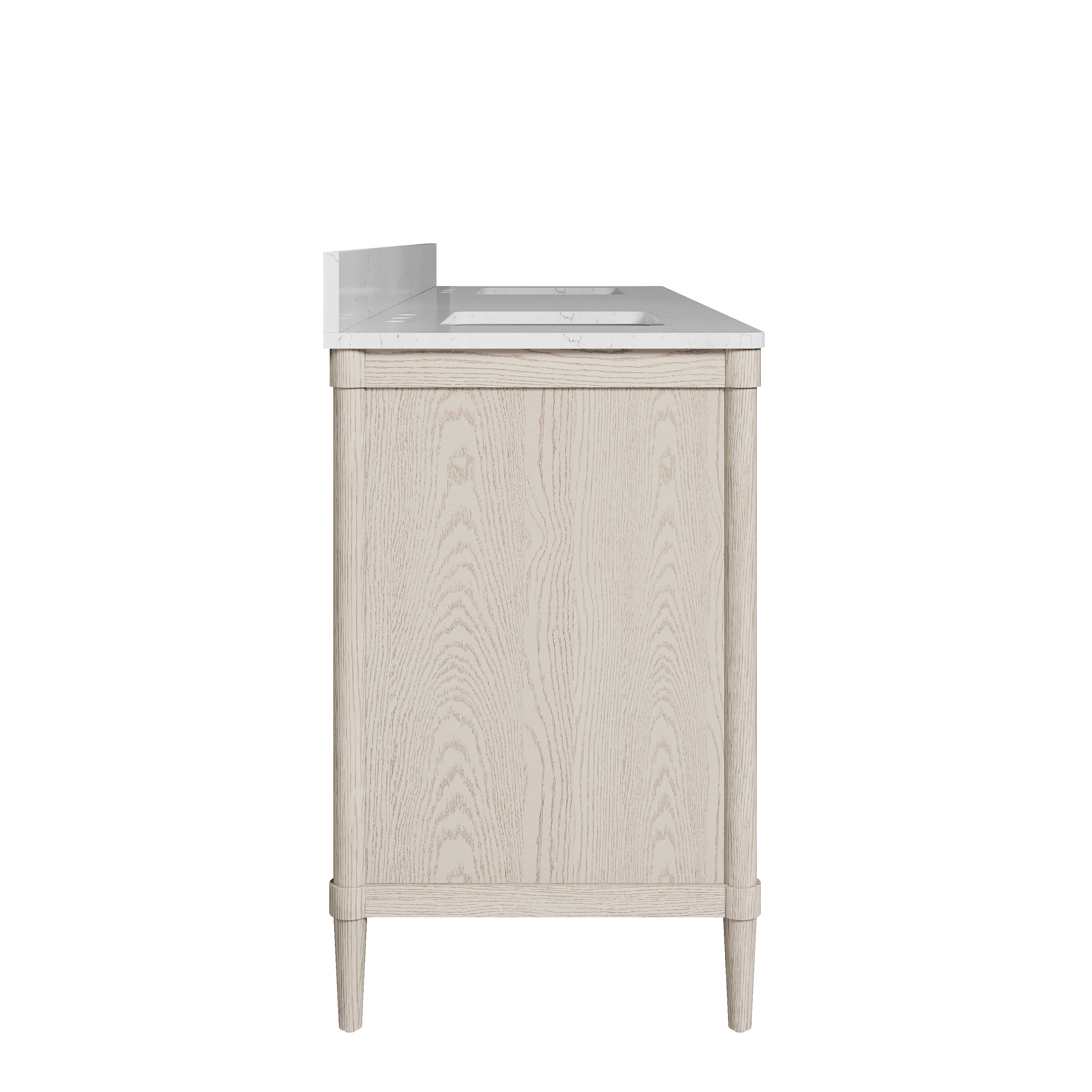 80 Inch Solid Wood Bathroom Vanity with Carrara Quartz Top, 4 Soft-Close Doors & 5 Drawers