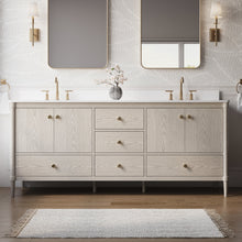 80 Inch Solid Wood Bathroom Vanity with Carrara Quartz Top, 4 Soft-Close Doors & 5 Drawers