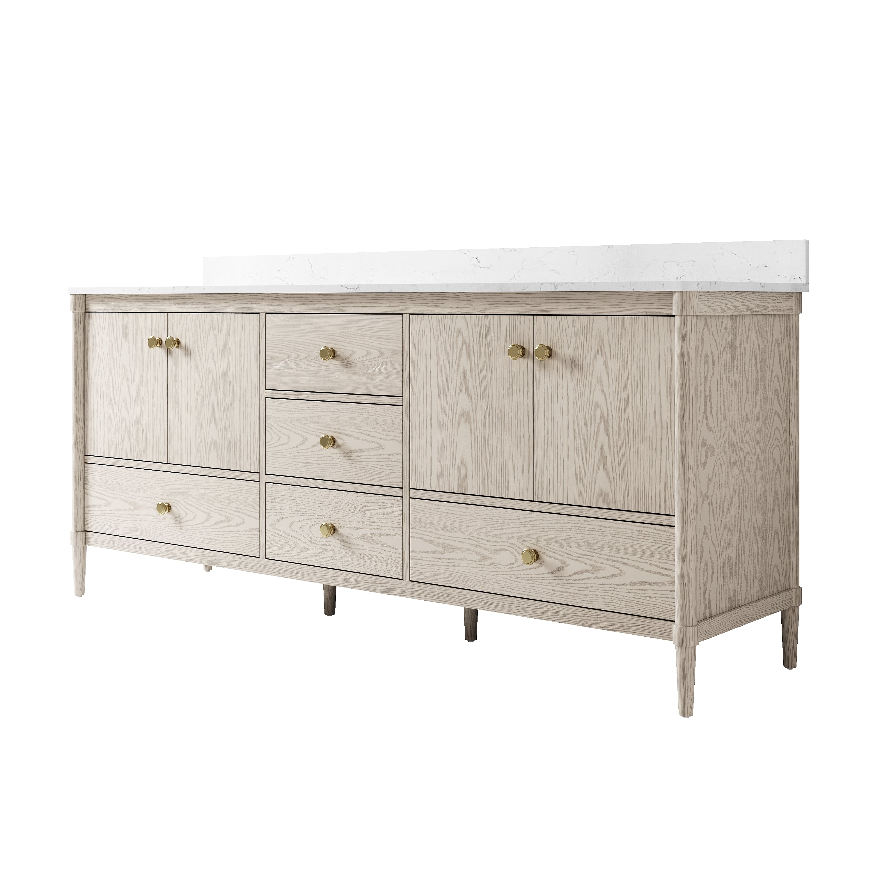 80 Inch Solid Wood Bathroom Vanity with Carrara Quartz Top, 4 Soft-Close Doors & 5 Drawers