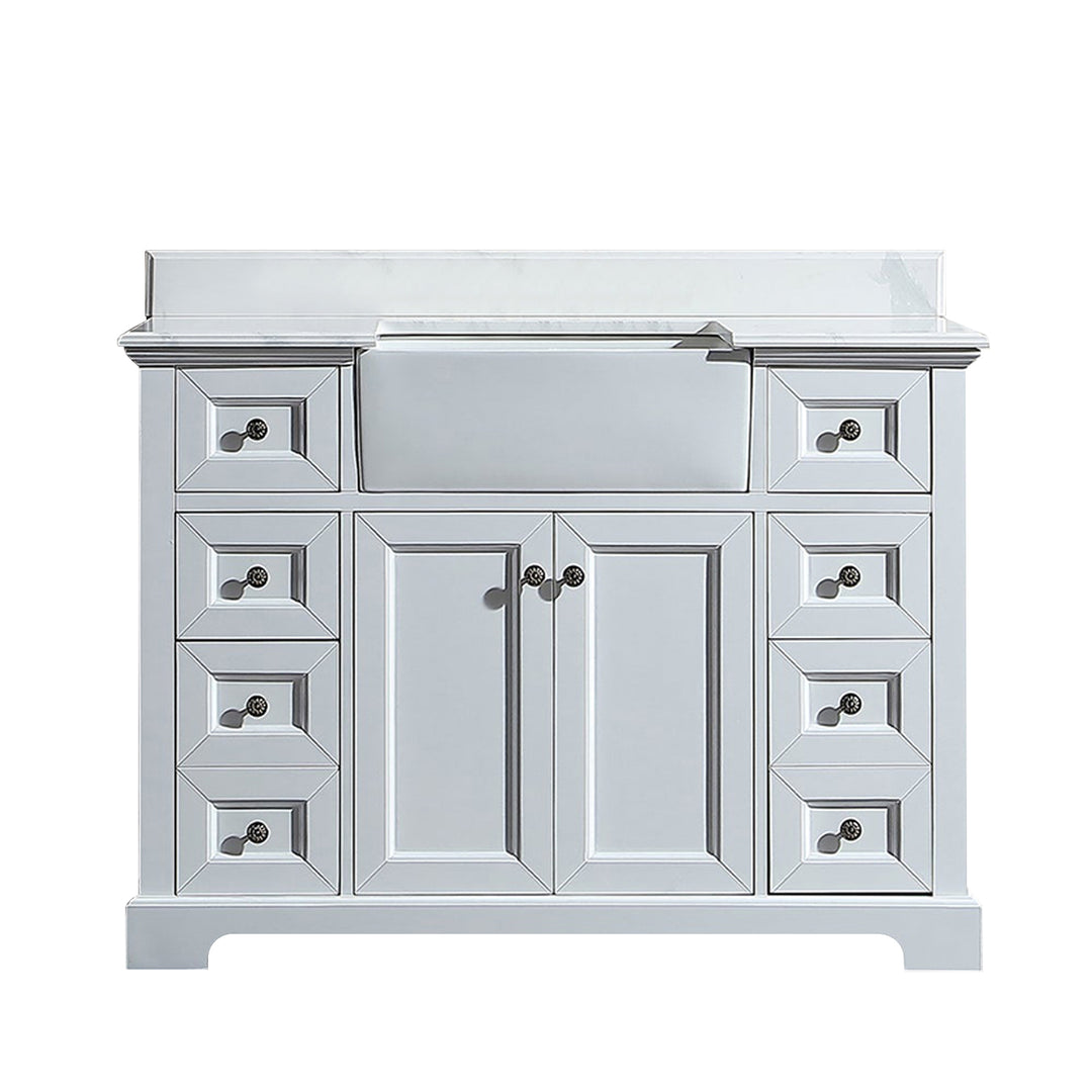 48" Freestanding Bath Vanity Minimalist in White  with White Quartz Top with White Basin