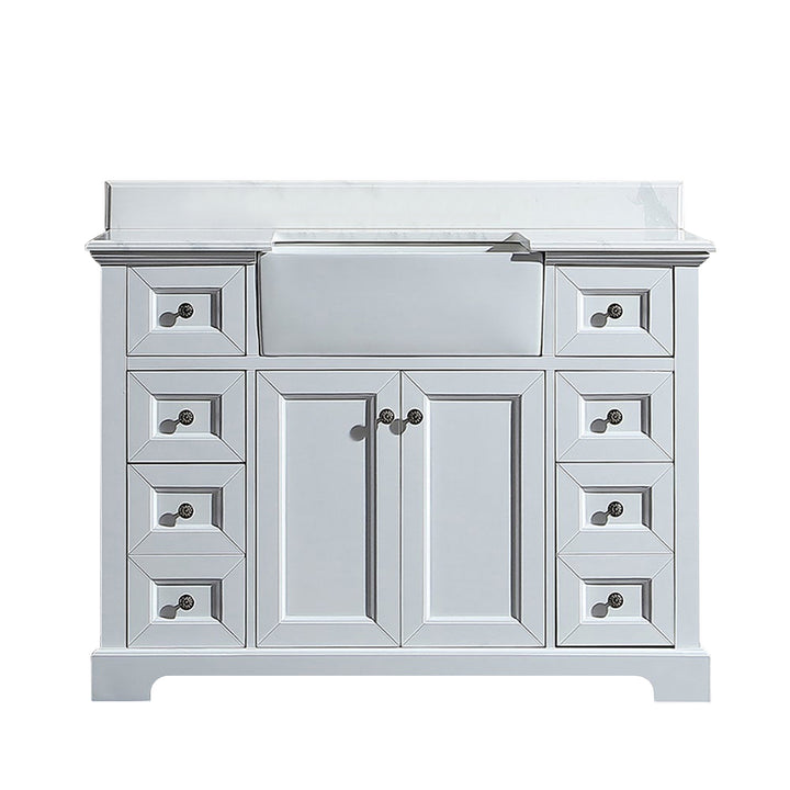 48" Freestanding Bath Vanity Minimalist in White  with White Quartz Top with White Basin