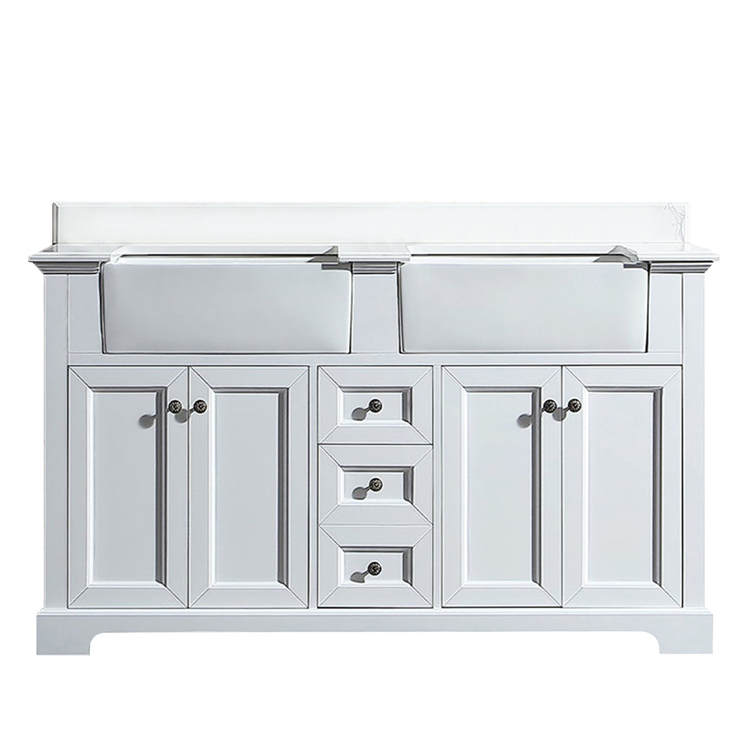 60 in. W x 22 in. D x 35 in. H Freestanding Bath Vanity Minimalist in White with White Quartz Top with White Basin