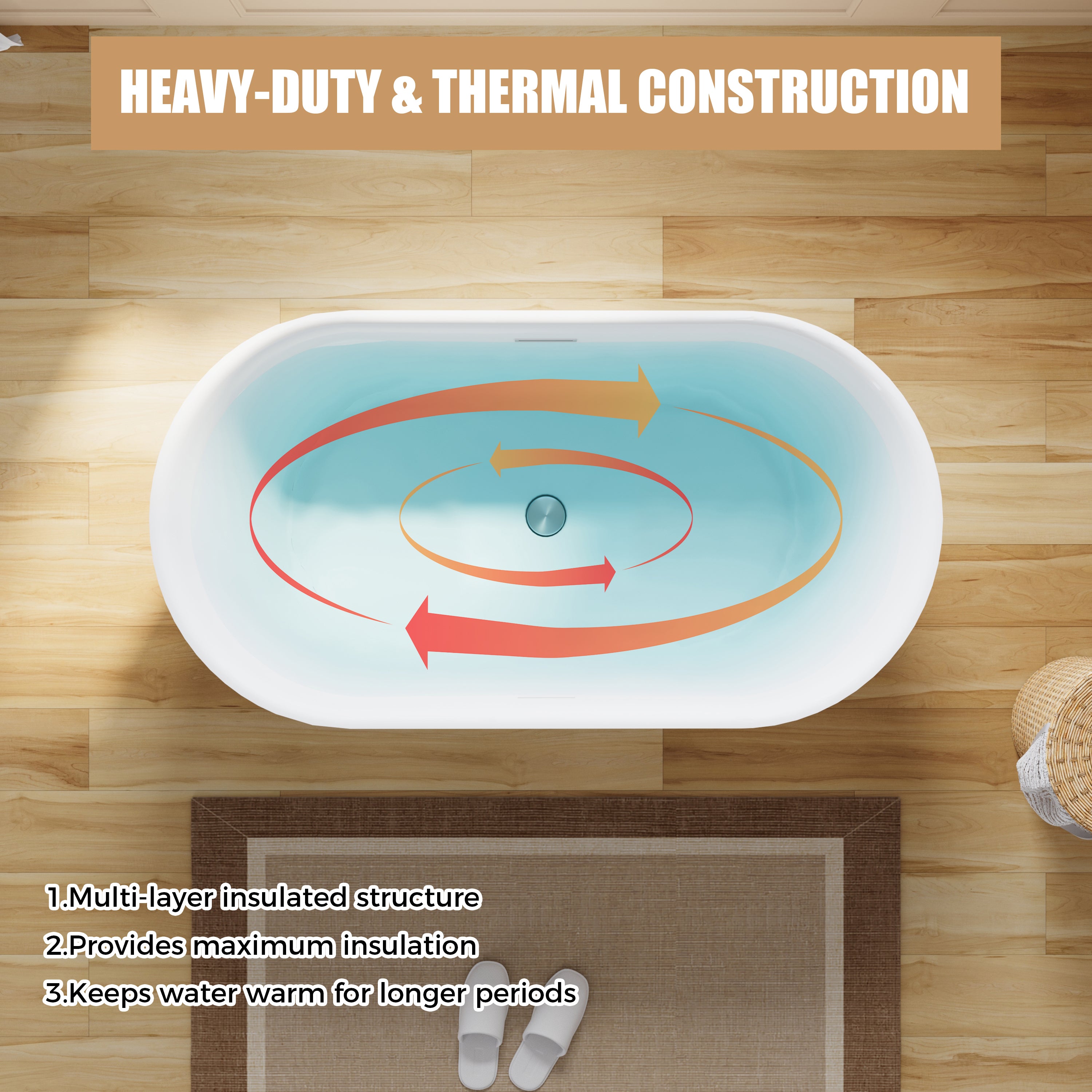 59" Acrylic Freestanding Soaking Bathtub in White with Overflow and Drain