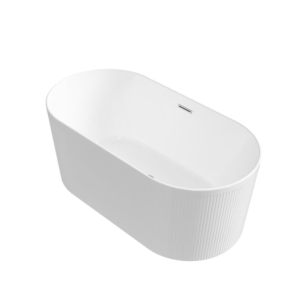 59" Acrylic Freestanding Bathtub, Unique Pleated Design With Chrome Drain and Slotted Overflow in Glossy White