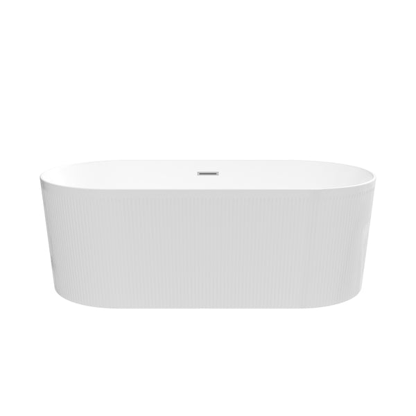 67" Acrylic Freestanding Bathtub, Unique Pleated Design With Chrome Drain and Slotted Overflow in Glossy White