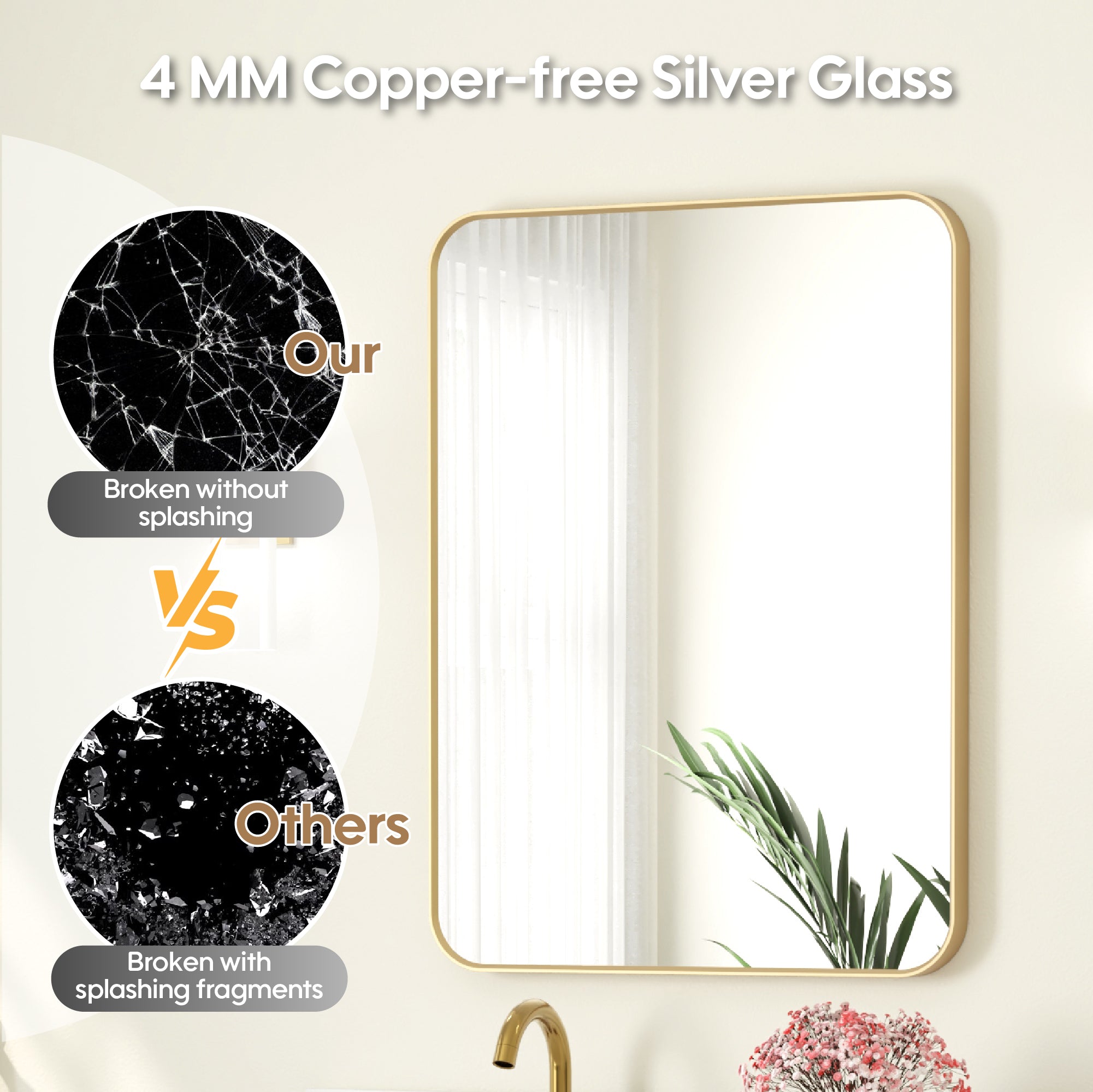 24-in W x 32-in H Rectangular Framed Bathroom Vanity Mirror in Brushed Gold