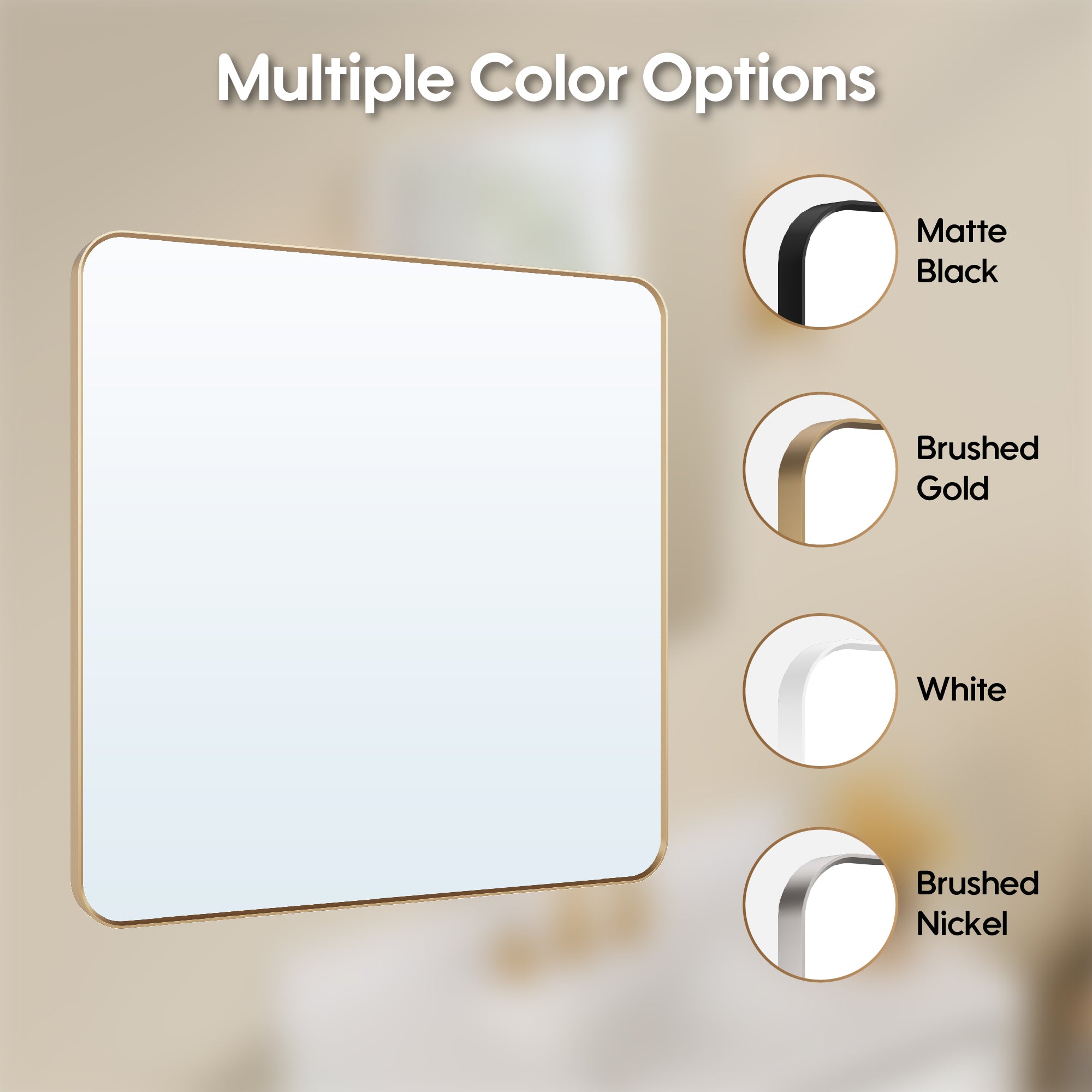 36-in W x 36-in H Rectangular Framed Bathroom Vanity Mirror in Brushed Gold