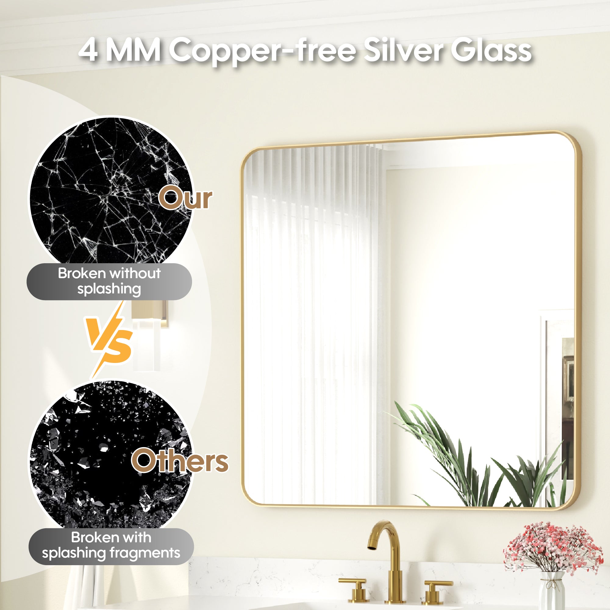 36-in W x 36-in H Rectangular Framed Bathroom Vanity Mirror in Brushed Gold