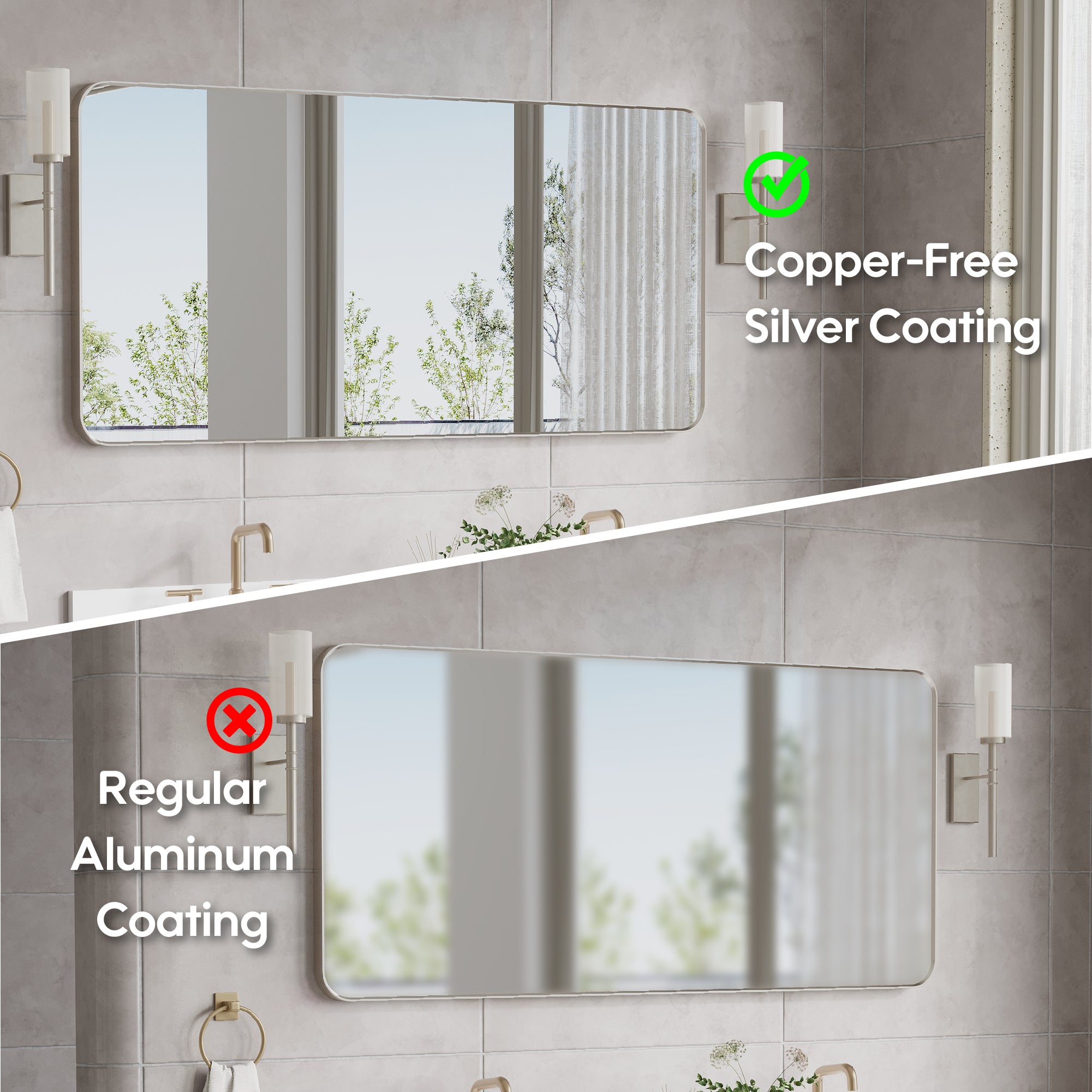 60-in W x 28-in H Brushed Nickel Rectangular Framed Bathroom Vanity Mirror