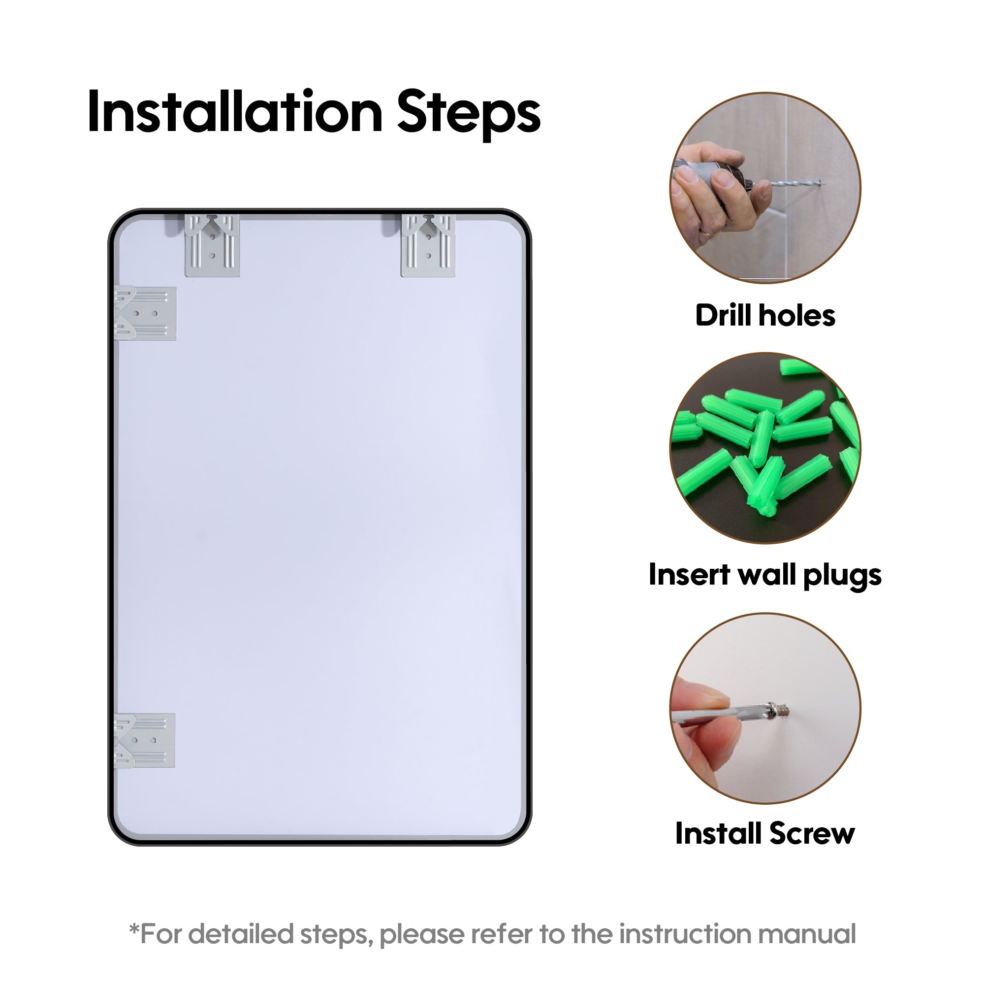 24-in W x 32-in H Black Rectangular Framed Bathroom Vanity Mirror