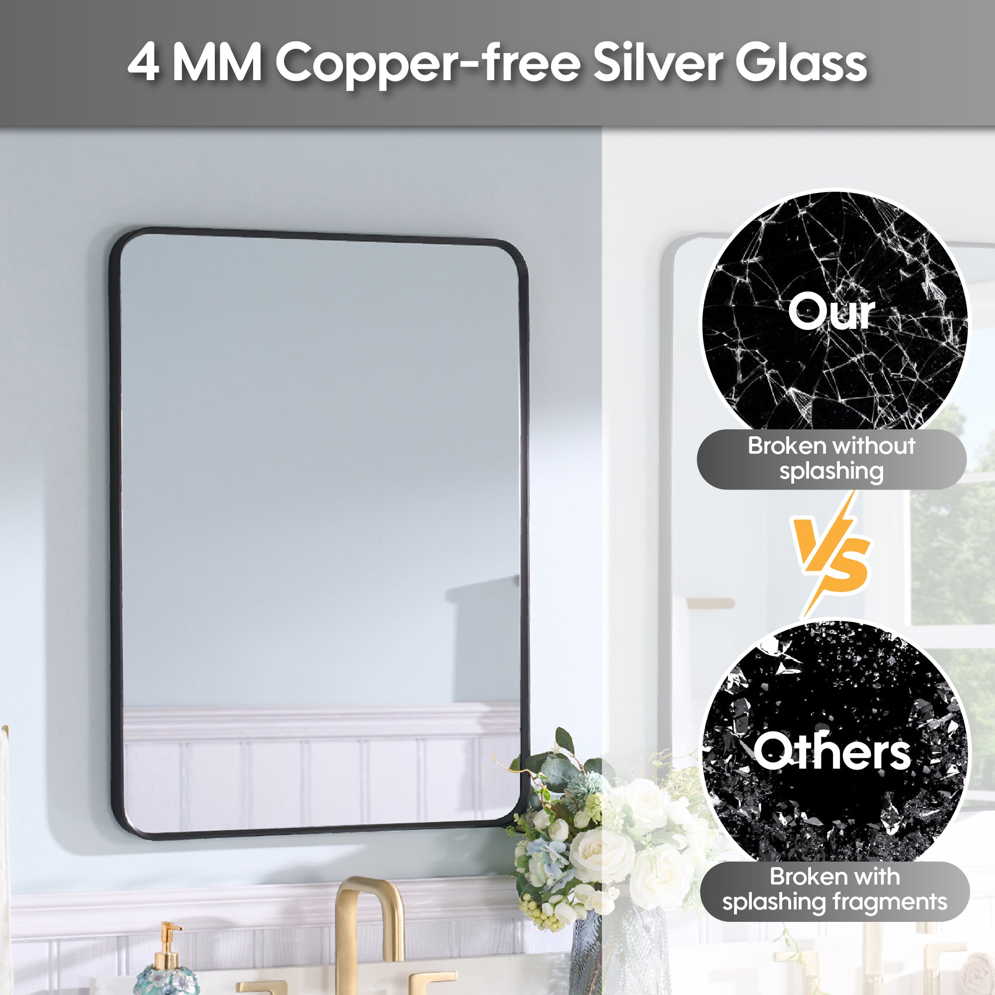 24-in W x 32-in H Black Rectangular Framed Bathroom Vanity Mirror