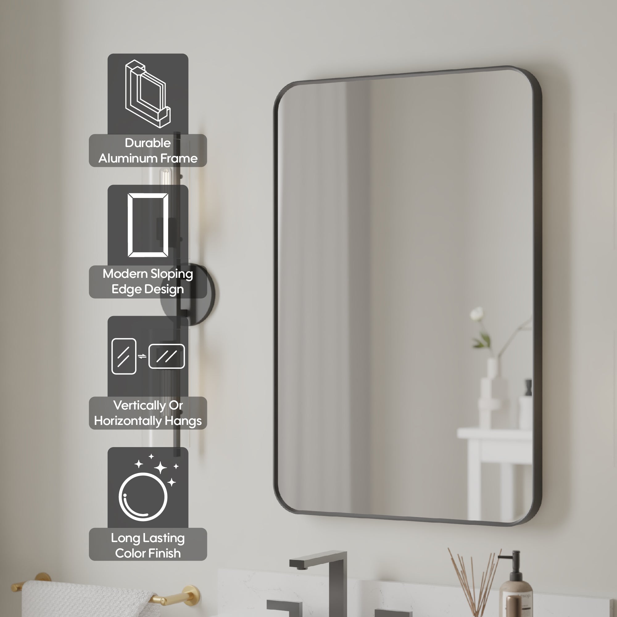 24-in W x 36-in H Black Rectangular Framed Bathroom Vanity Mirror, Aluminum Frame