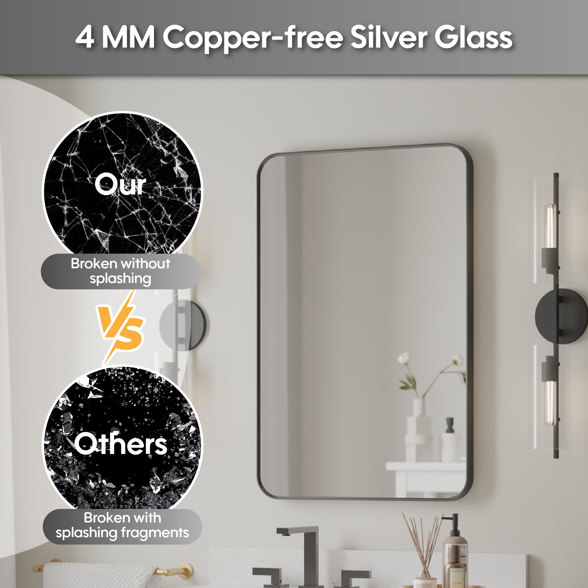 24-in W x 36-in H Black Rectangular Framed Bathroom Vanity Mirror, Aluminum Frame