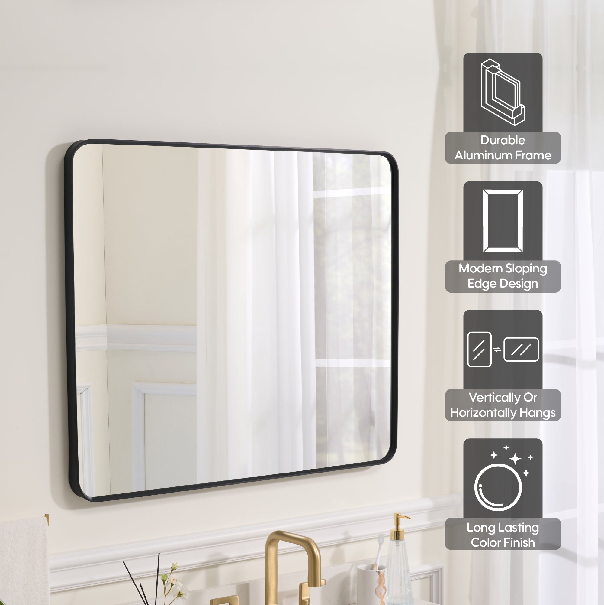 30-in W x 36-in H Black Rectangular Framed Bathroom Vanity Mirror, Aluminum Frame