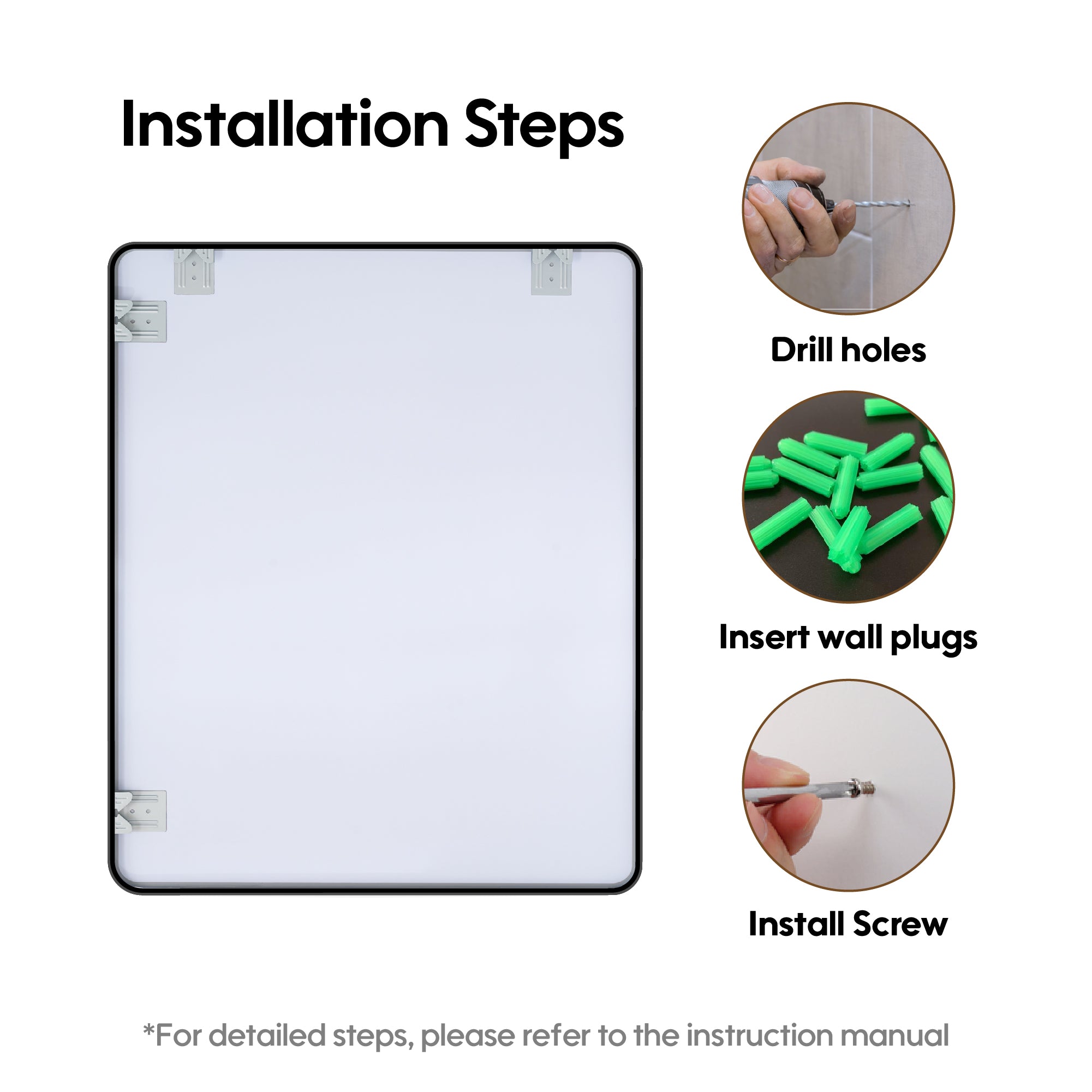 30-in W x 36-in H Black Rectangular Framed Bathroom Vanity Mirror, Aluminum Frame