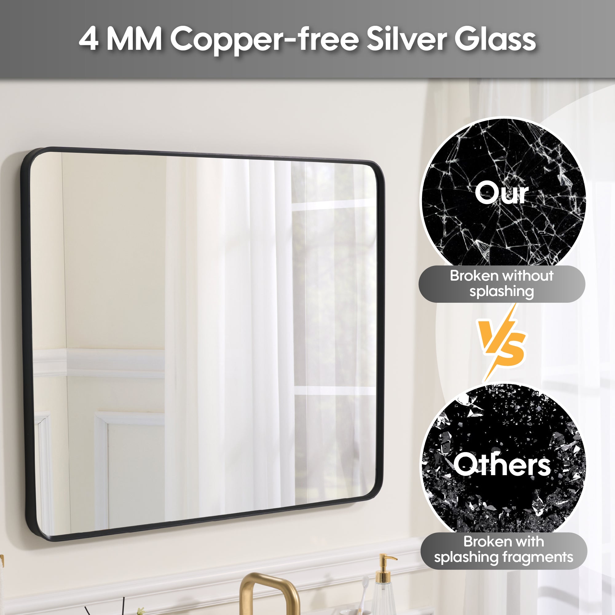 30-in W x 36-in H Black Rectangular Framed Bathroom Vanity Mirror, Aluminum Frame