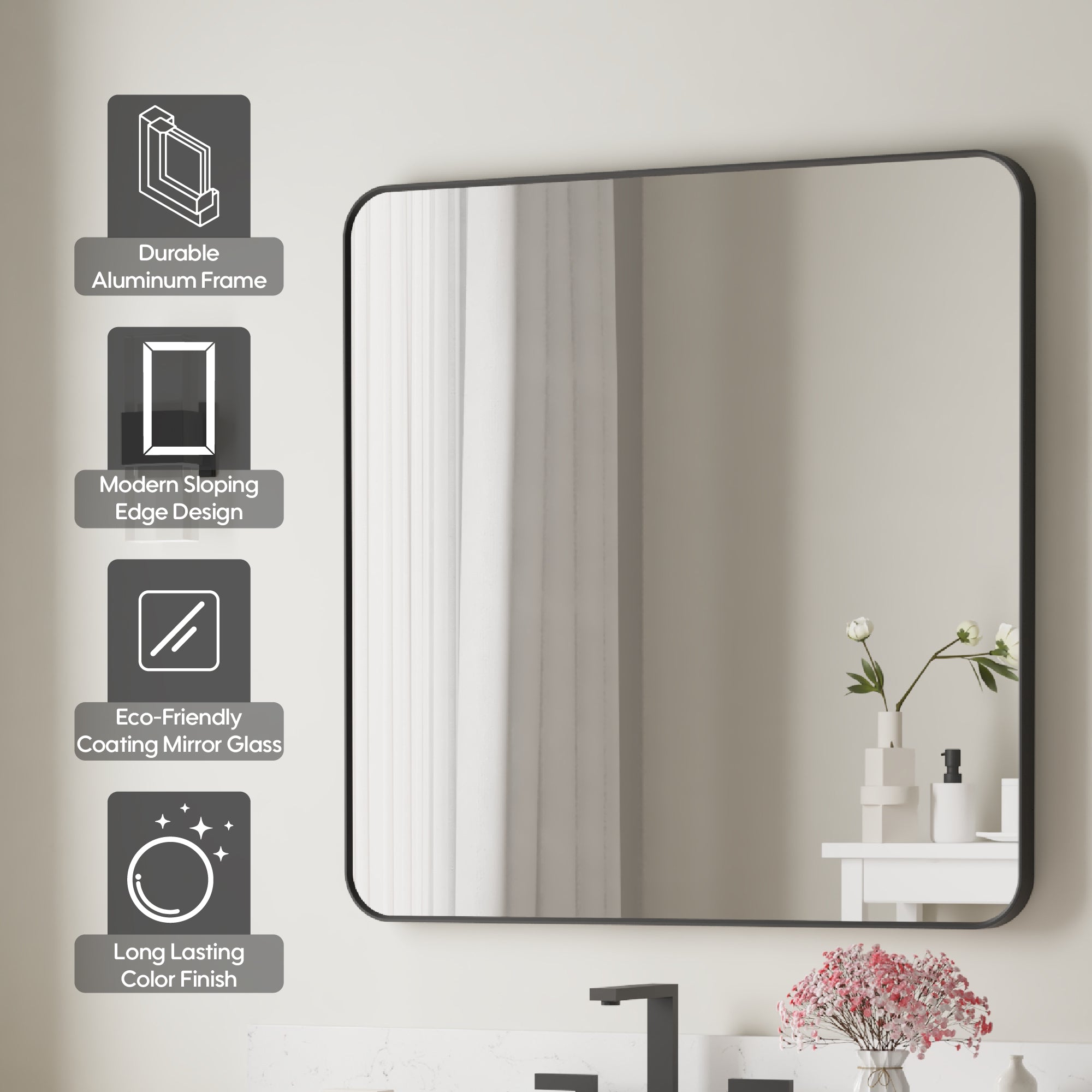 36-in W x 36-in H Black Rectangular Framed Bathroom Vanity Mirror