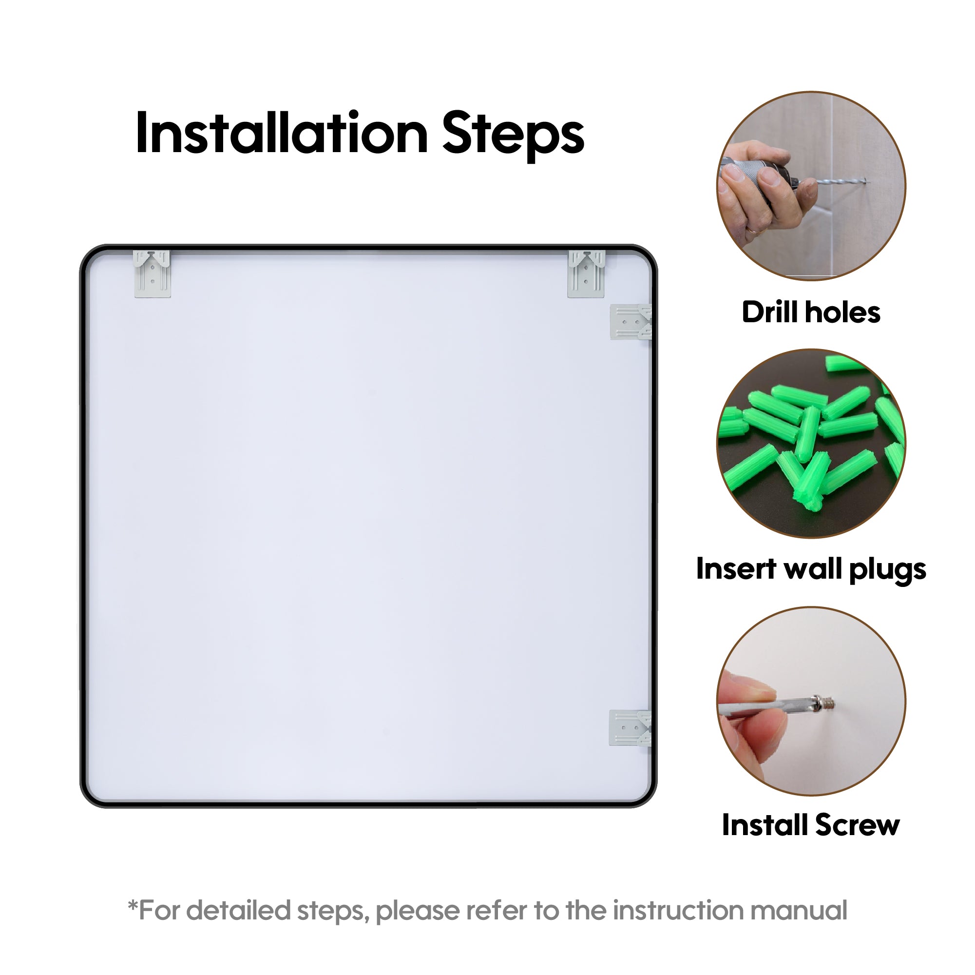 36-in W x 36-in H Black Rectangular Framed Bathroom Vanity Mirror