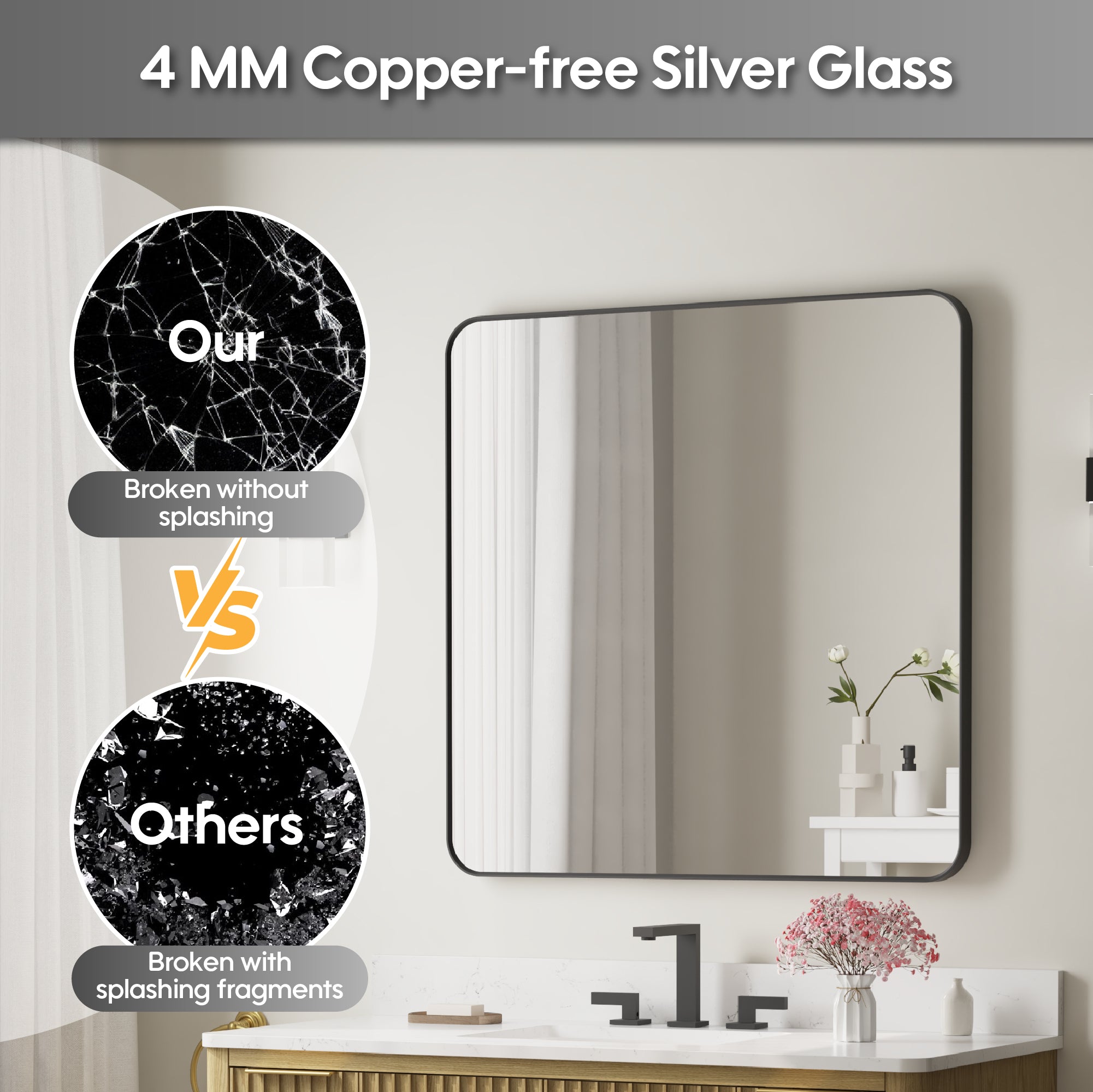 36-in W x 36-in H Black Rectangular Framed Bathroom Vanity Mirror