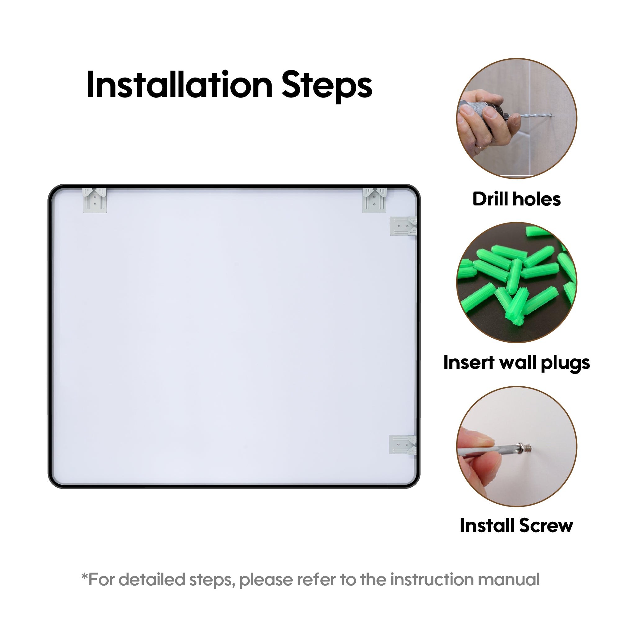 40-in W x 32-in H Black Rectangular Framed Bathroom Vanity Mirror