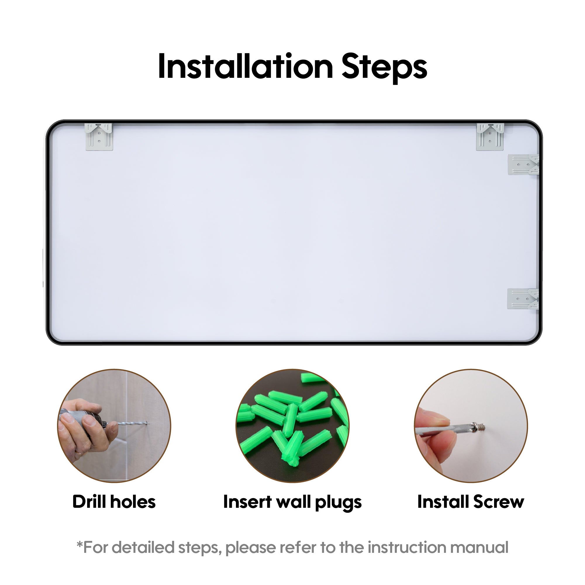 55-in W x 32-in H Black Rectangular Framed Bathroom Vanity Mirror