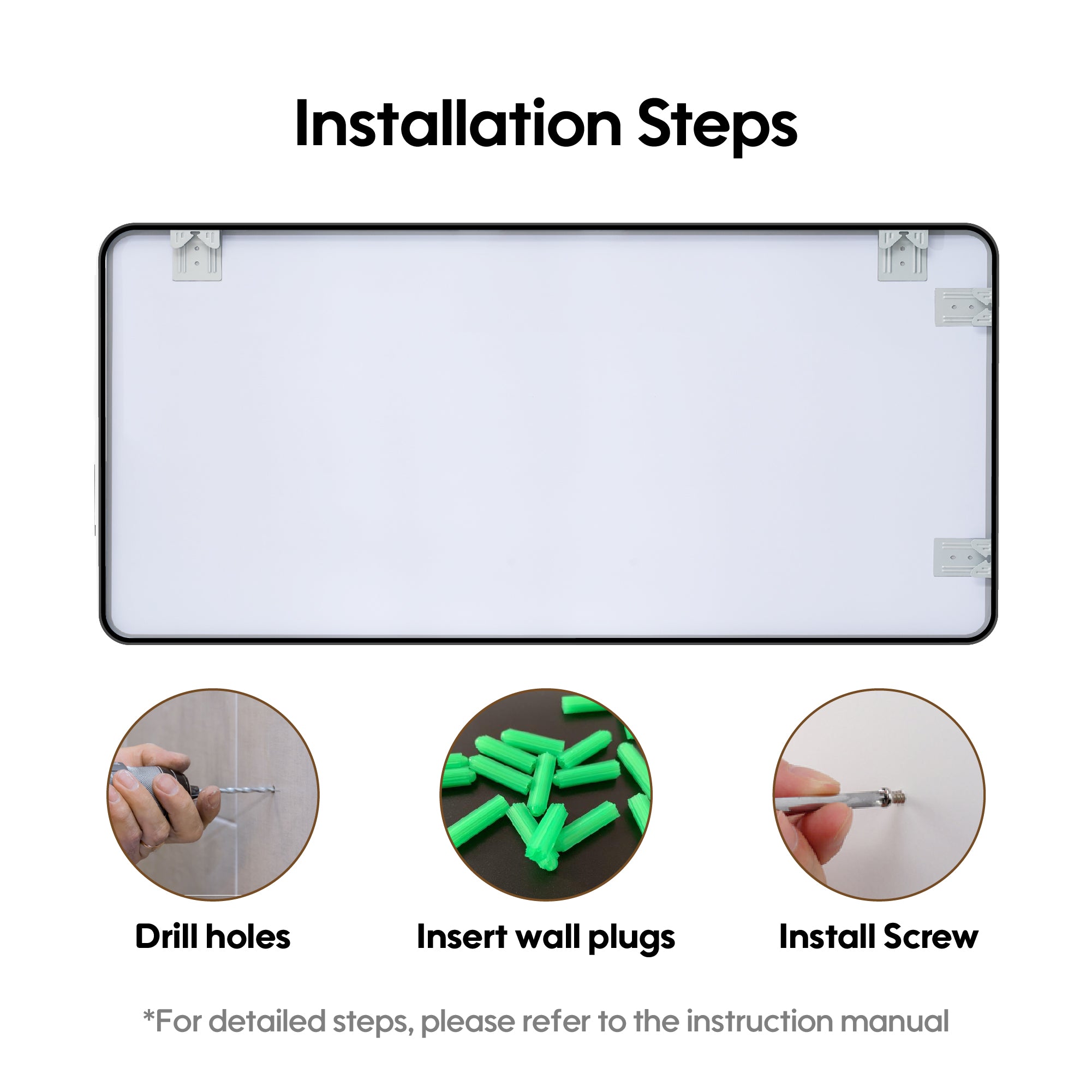 60-in W x 28-in H Black Rectangular Framed Bathroom Vanity Mirror