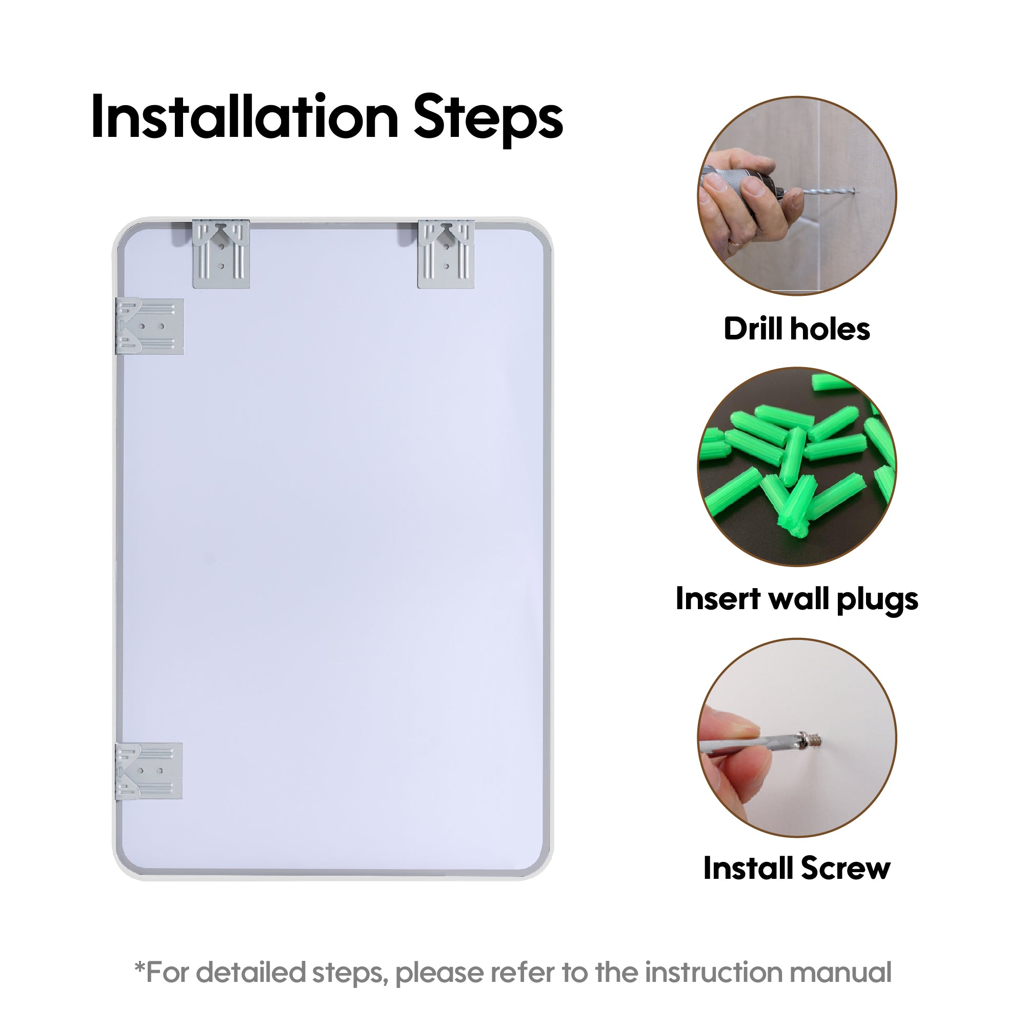 24-in W x 32-in H White Rectangular Framed Bathroom Vanity Mirror