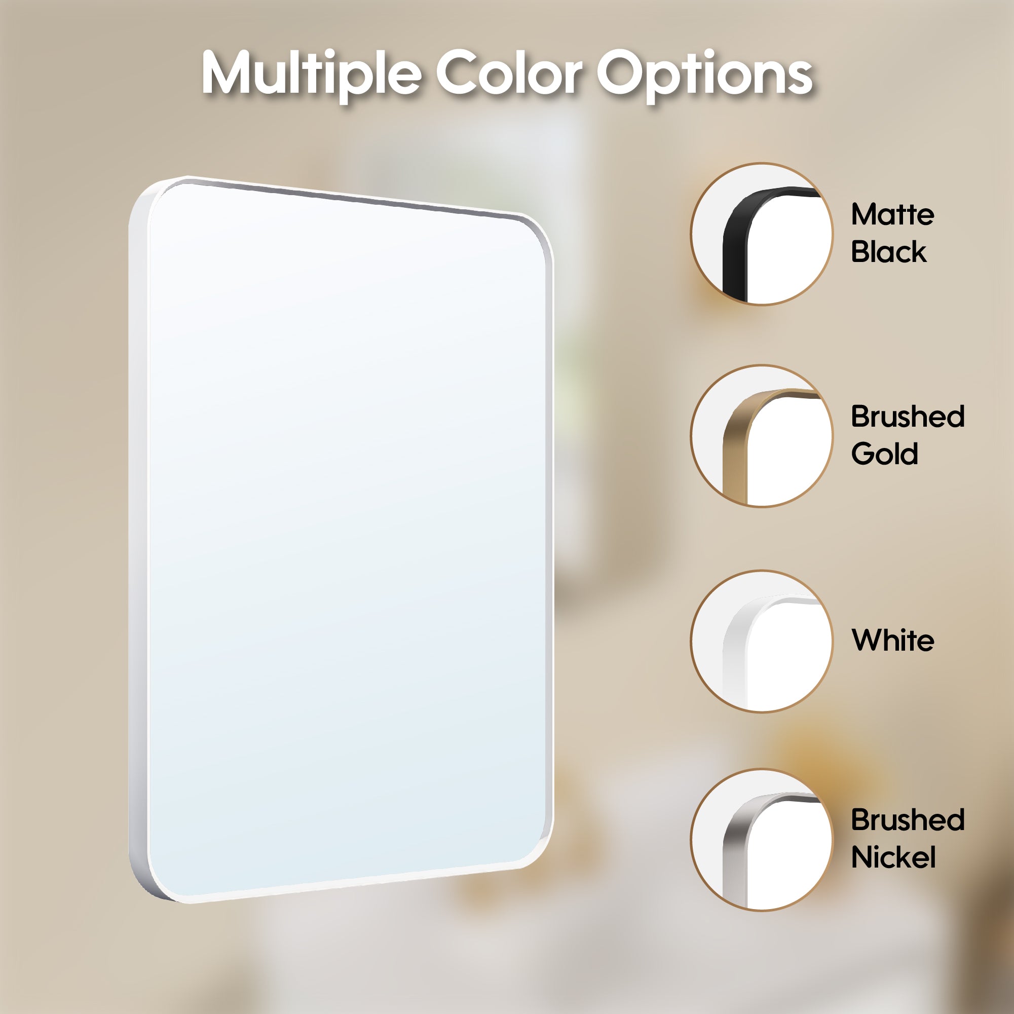 24-in W x 32-in H White Rectangular Framed Bathroom Vanity Mirror